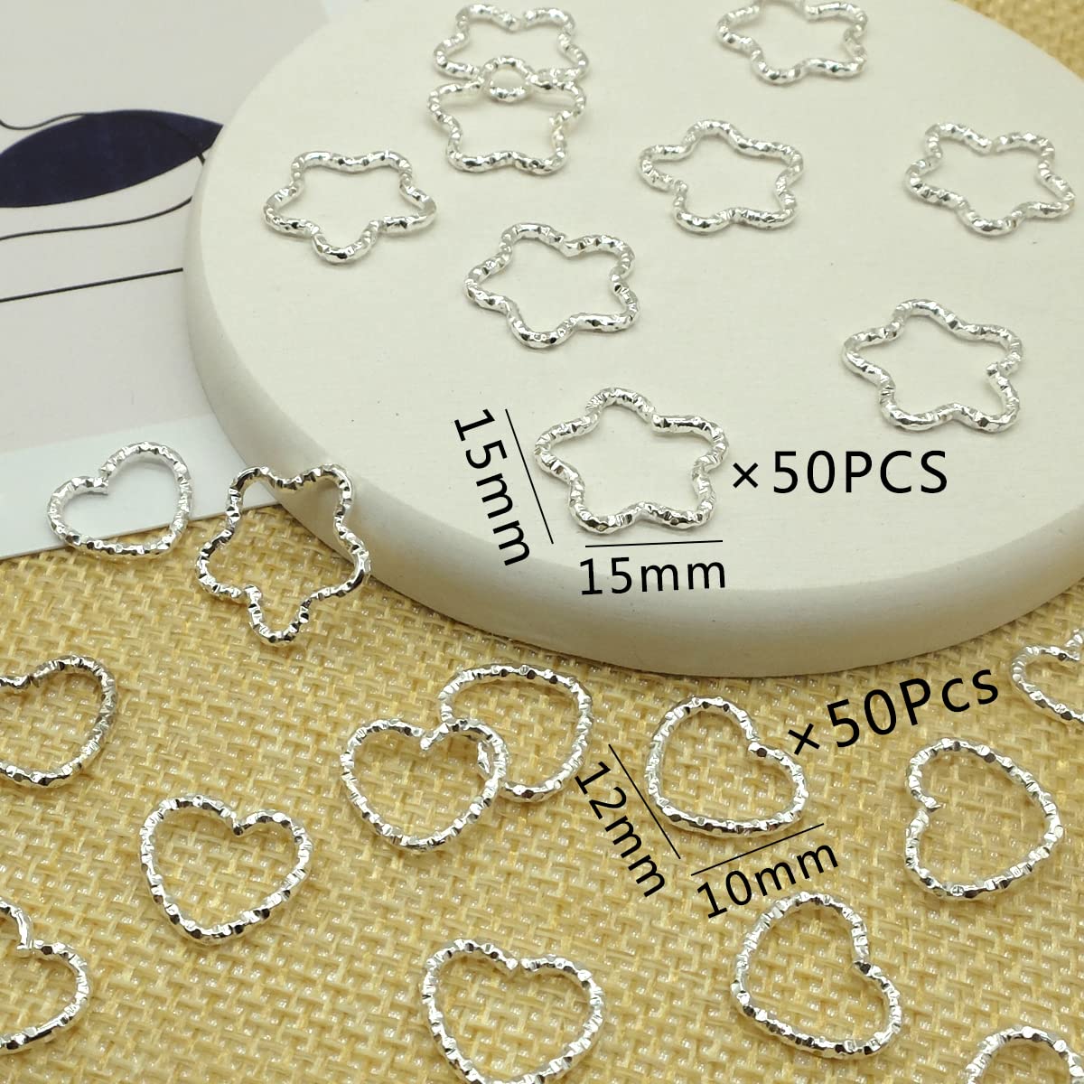100Pcs Silver Star And Silver Love Shape Braids Ring Accessories For Girl And Women Braids Locs Hair Cute Ring Metal Cuffs Decor