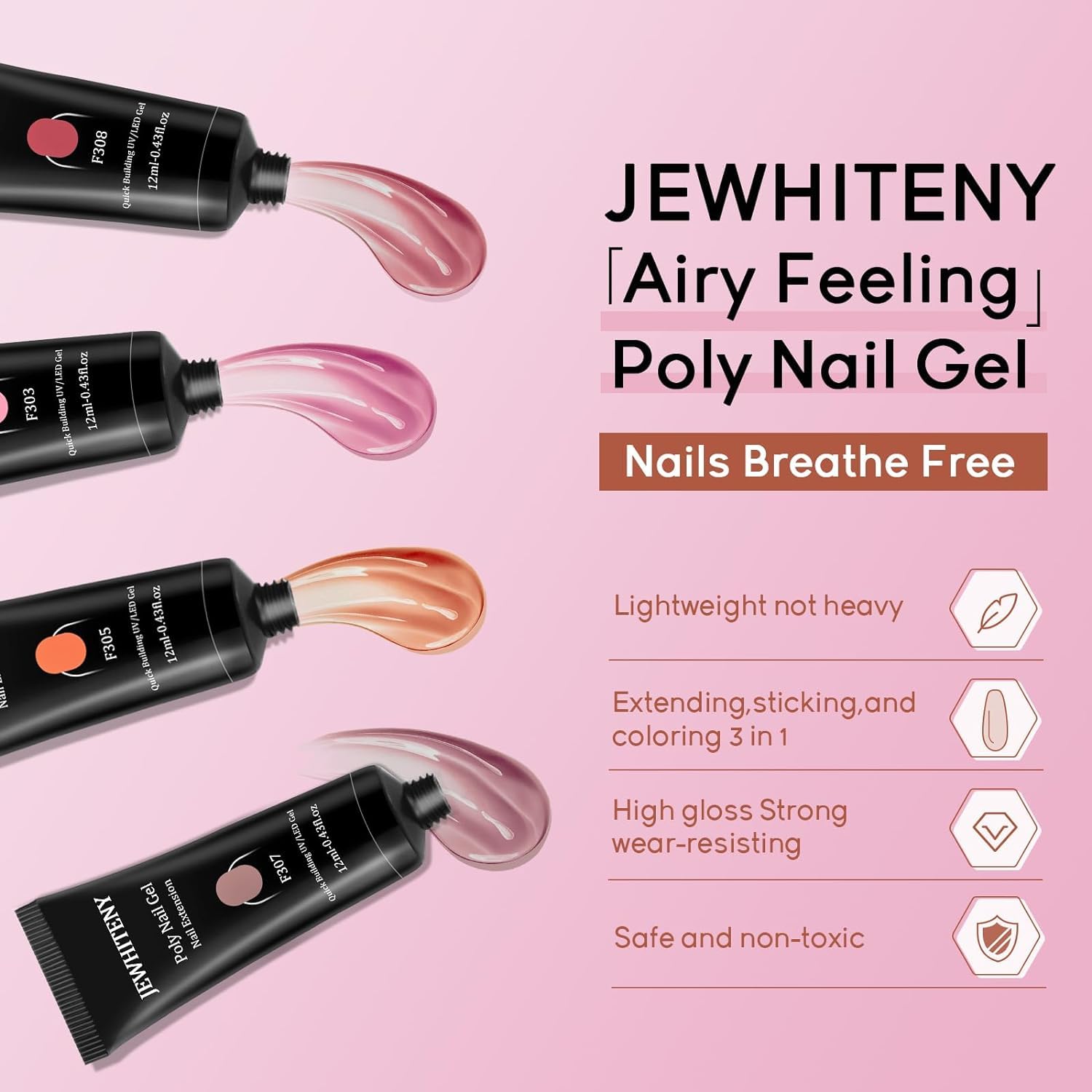 JEWHITENY Poly Extension Gel Nail Kit 14 PCS Poly Gel With Mini Nail Lamp Poly Nail Gel Kit with Slip Solution Basic Poly Gel Na