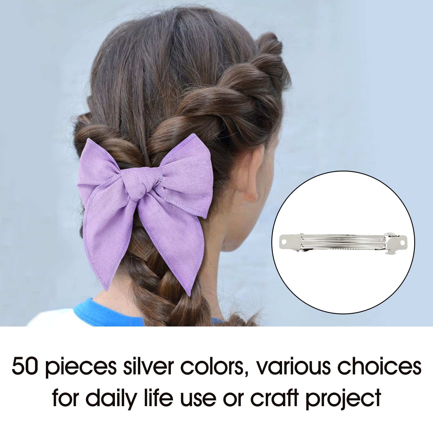 Lawie 50 Pack 8 Cm 3.15 Inch Silver Blank Rectangle Metal French Barrette Plain Base Hair Clips Diy Crafting Clips For Bows Snap