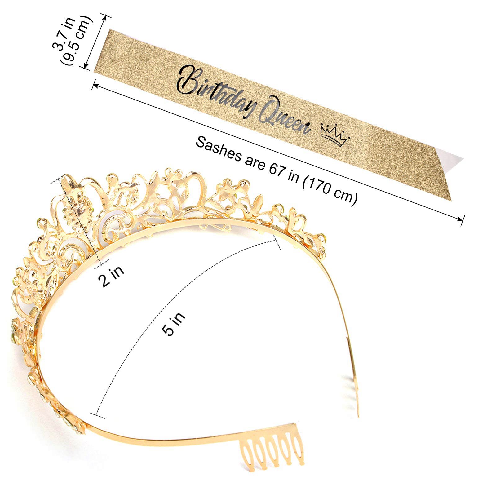 Cocide ''Birthday Queen Sash And Crystal Tiara Set Tiara And Crowns For Women Birthday Gift For Girl Kit Decorations Set Rhinest