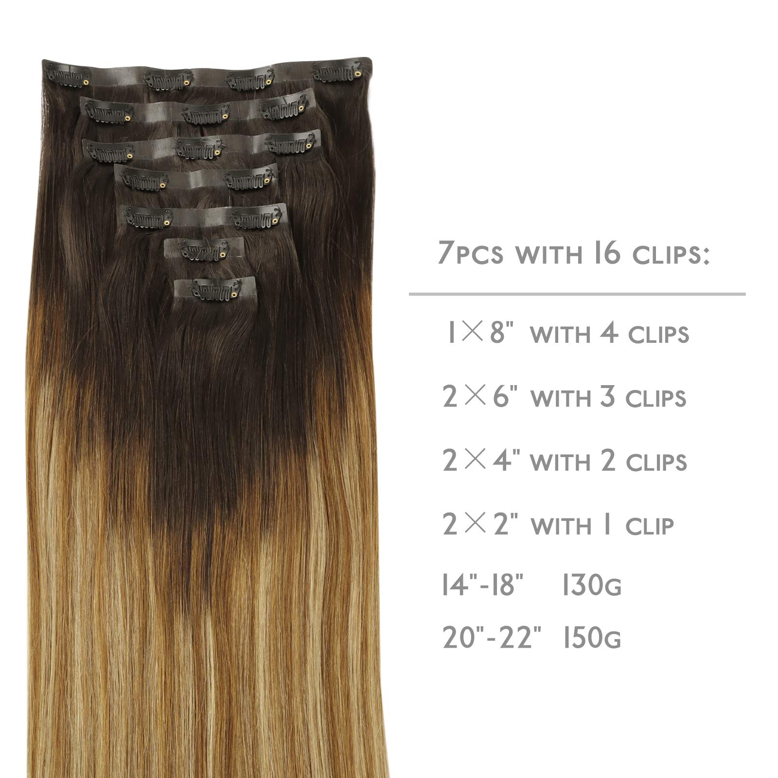 Wennalife Seamless Clip In Hair Extensions, 18 Inch 130G 7Pcs Dark Brown To Chestnut Brown And Dirty Blonde Hair Extensions Clip