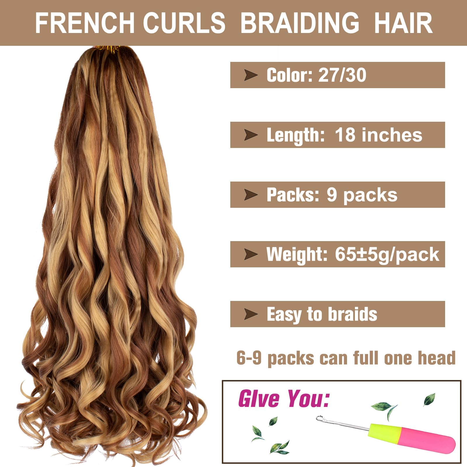 COOKOO 9 Pack 18 Inch Pre Stretched French Curly Braiding Hair for Goddess Box Braids Mix Two Tone Loose Curly Braids Spanish Cu