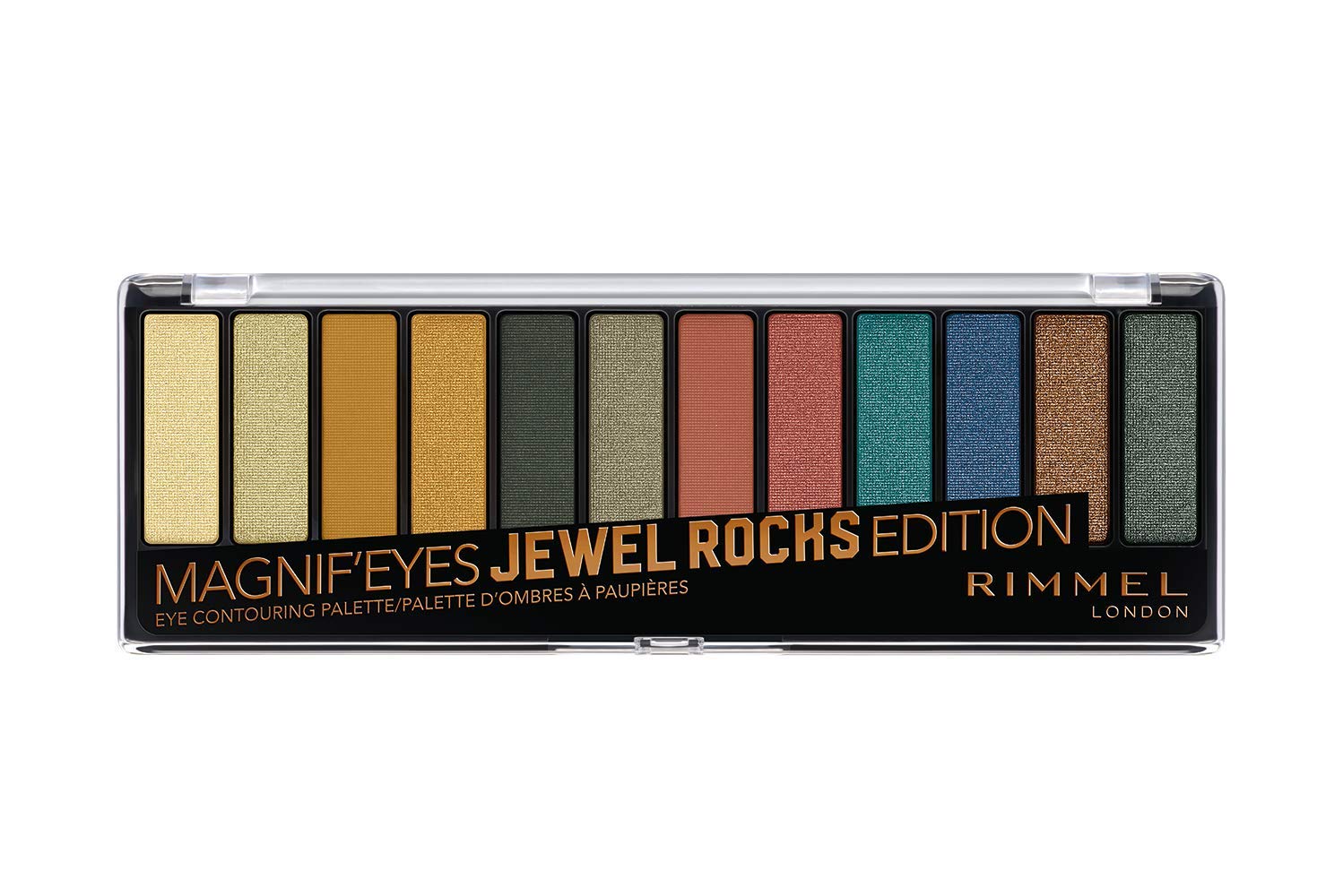 Rimmel London Magnif'Eyes Eyeshadow Palette, 12 Shades, Blendable Formula, Versatile, 009, Jewel Rocks, 0.5Oz