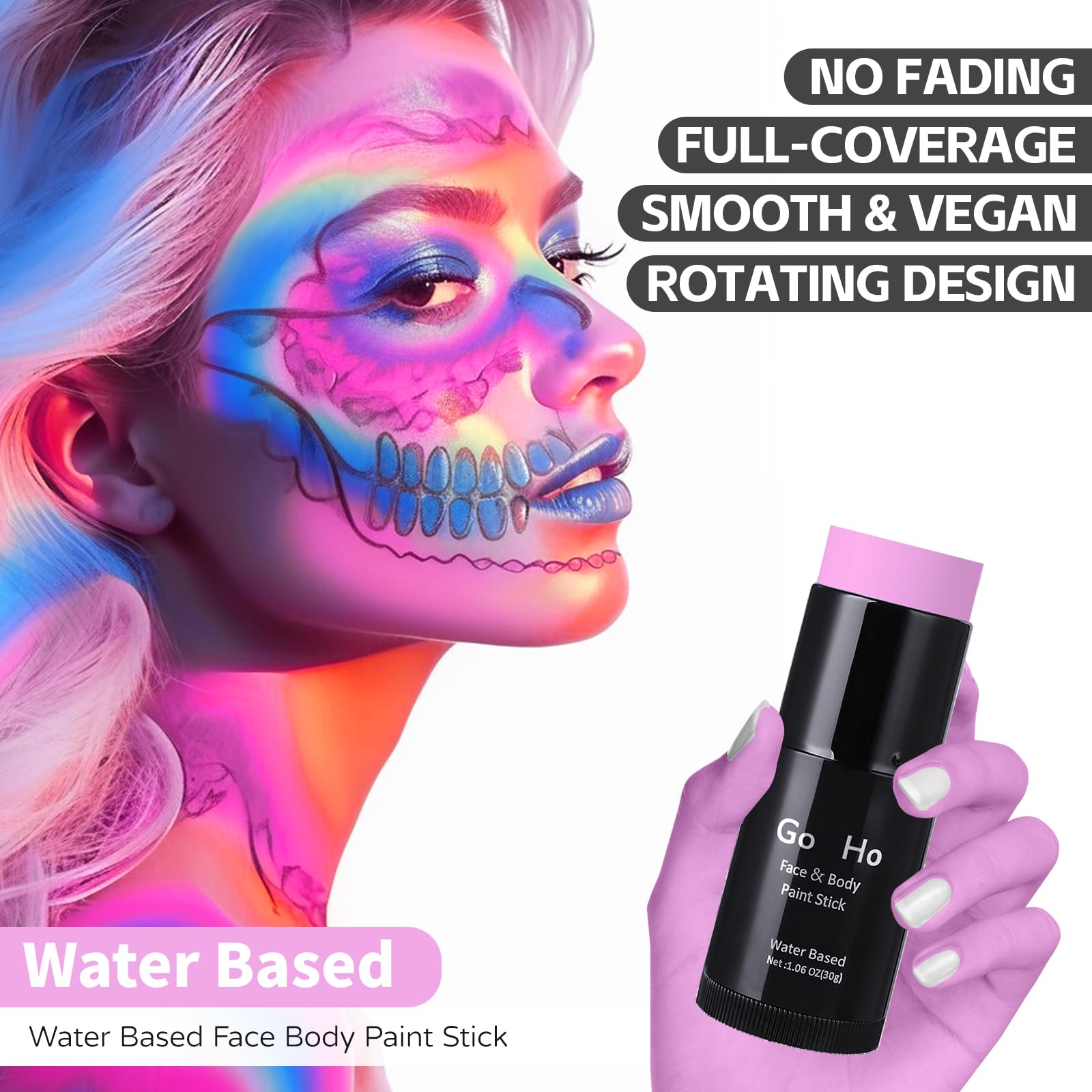 Go Ho Light Pink Face Body Paint Stick,Water Based Washable Face Paint Stick,Non-Toxic Full-Coverage Cream Light Pink Body Paint