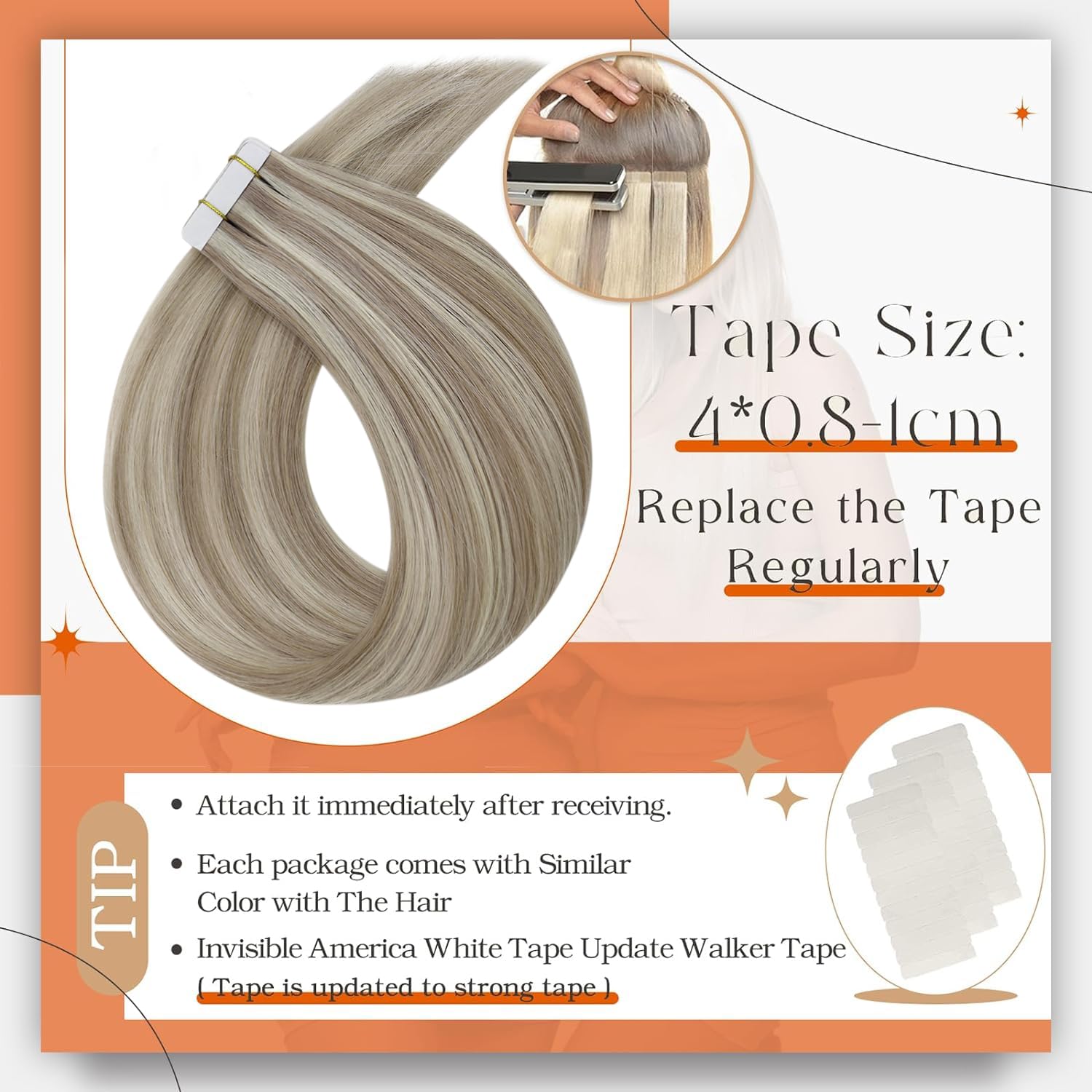 Full Shine Tape In Hair Extensions 12 Inch Remy Tape Hair Extensions 20Pcs 30G Highlight Color 18 Ash Blonde And 613 Blonde Exte