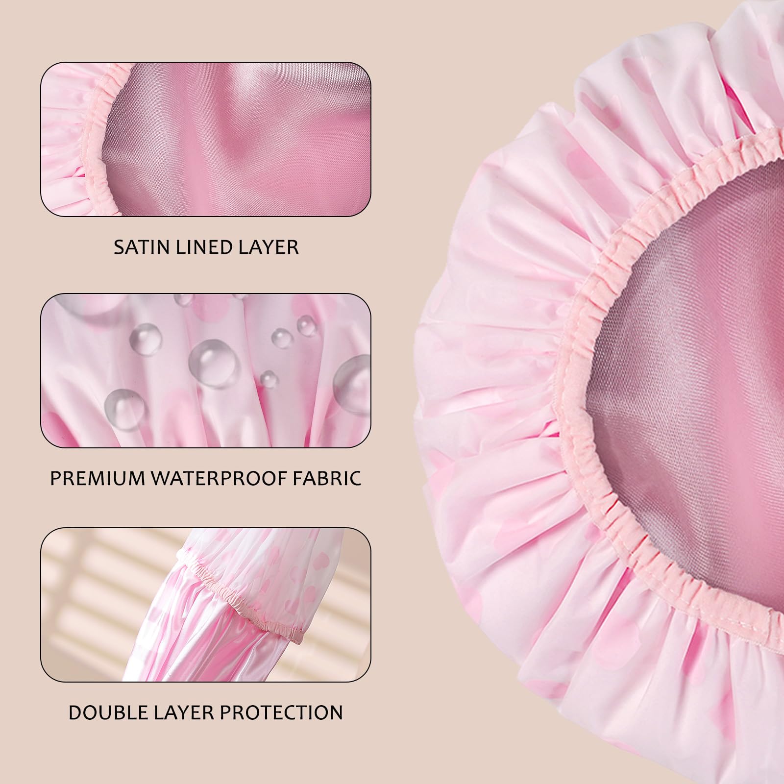 Yizijizi Shower Cap,Reusable Waterproof Shower Caps - Large Size For Women, Perfect For Long Hair (Pink Heart)