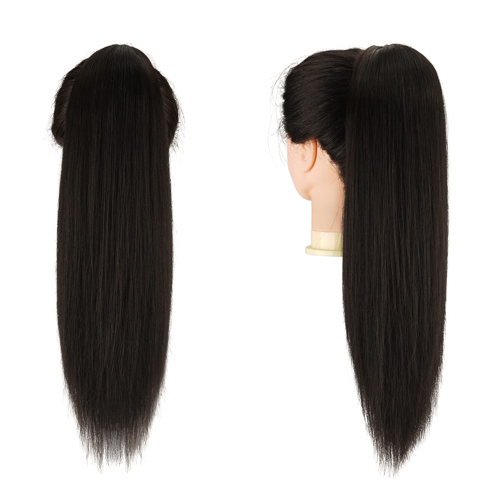 FESHFEN Drawstring Ponytails Extension Long Straight Pony Tails Natural Synthetic Hair Piece Clip in Ponytail Hairpieces for Wom