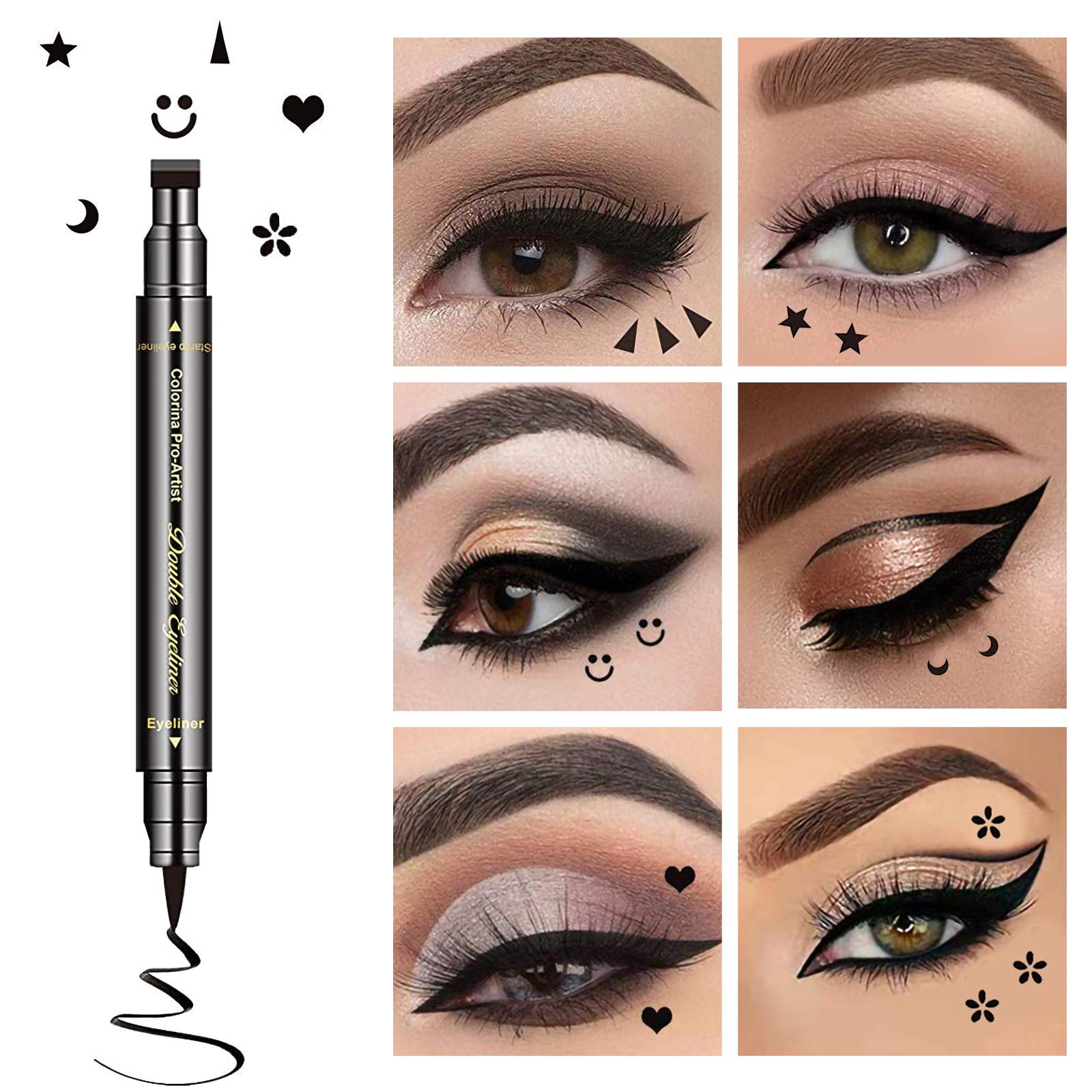 Lokfar 6 Pcs Double-Headed Liquid Eyeliner Stamp Pen Set, Eye Liners For Women Waterproof Eyeliner Pencil Black Eye-Liner Stenci