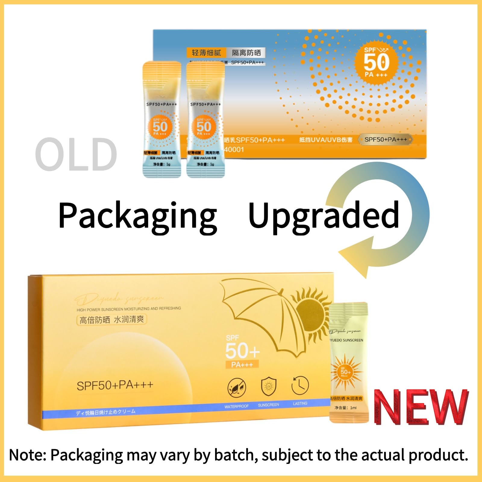 50PCS Mini Sunscreen SPF50+ PA+++ - Travel Size Sunscreen Bulk for Face & Body, Lightweight & Non-Greasy, Water-Resistant, Perfe
