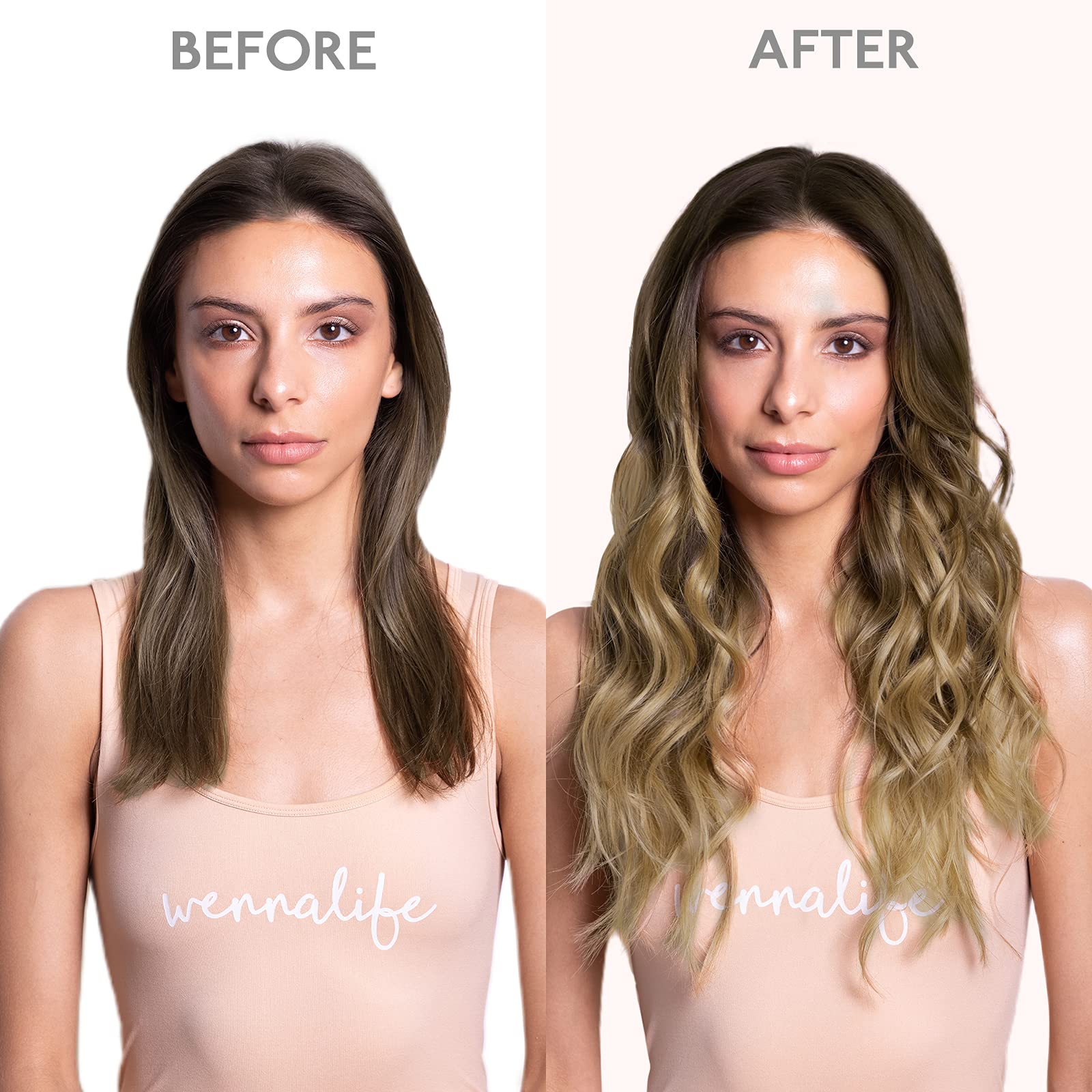 Wennalife Clip In Hair Extensions, 150G 20 Inch 9Pcs Ombre Walnut Brown To Ash Brown And Bleach Blonde Human Hair Extensions Thi