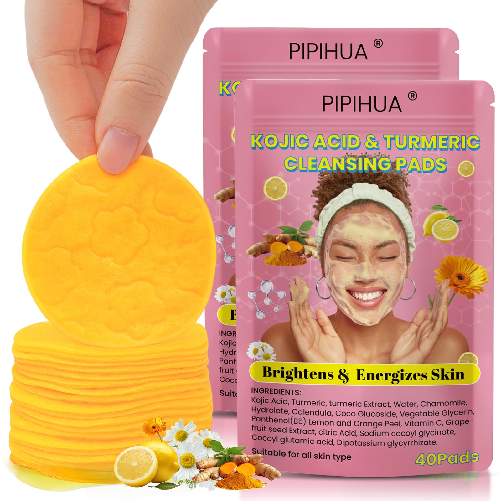 Turmeric Kojic Acid Cleansing Pads: Turmeric Cleansing Pad for Dark Spots - Turmeric Exfoliating Face Scrub Pads for Face and Bo