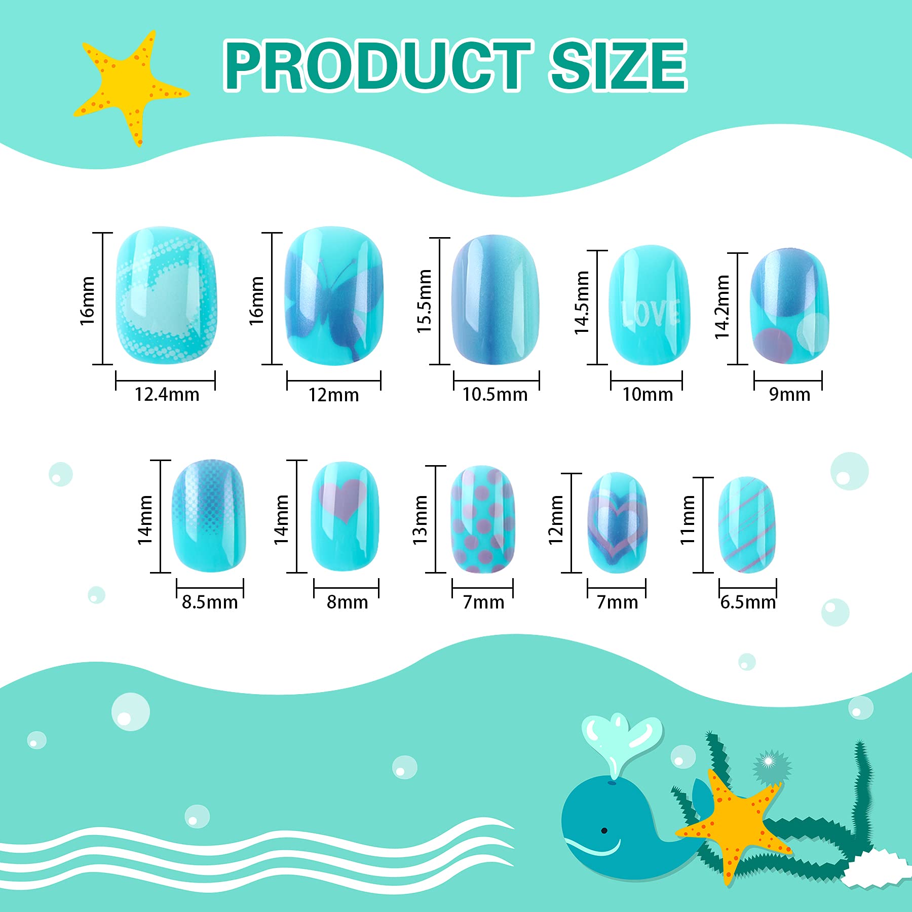 Janyun 96 Pcs Kids False Nail Press On Nails Kids Full Cover Short False Nails Children Nail Tips Lovely Gift For Kids Little Gi