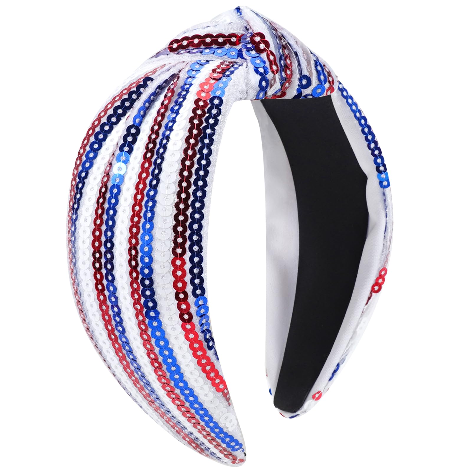 Ardorchid 4th of July Headbands for Women Girls American Flag USA Independence Day Knotted Wide Headband Red White and Blue Sequ