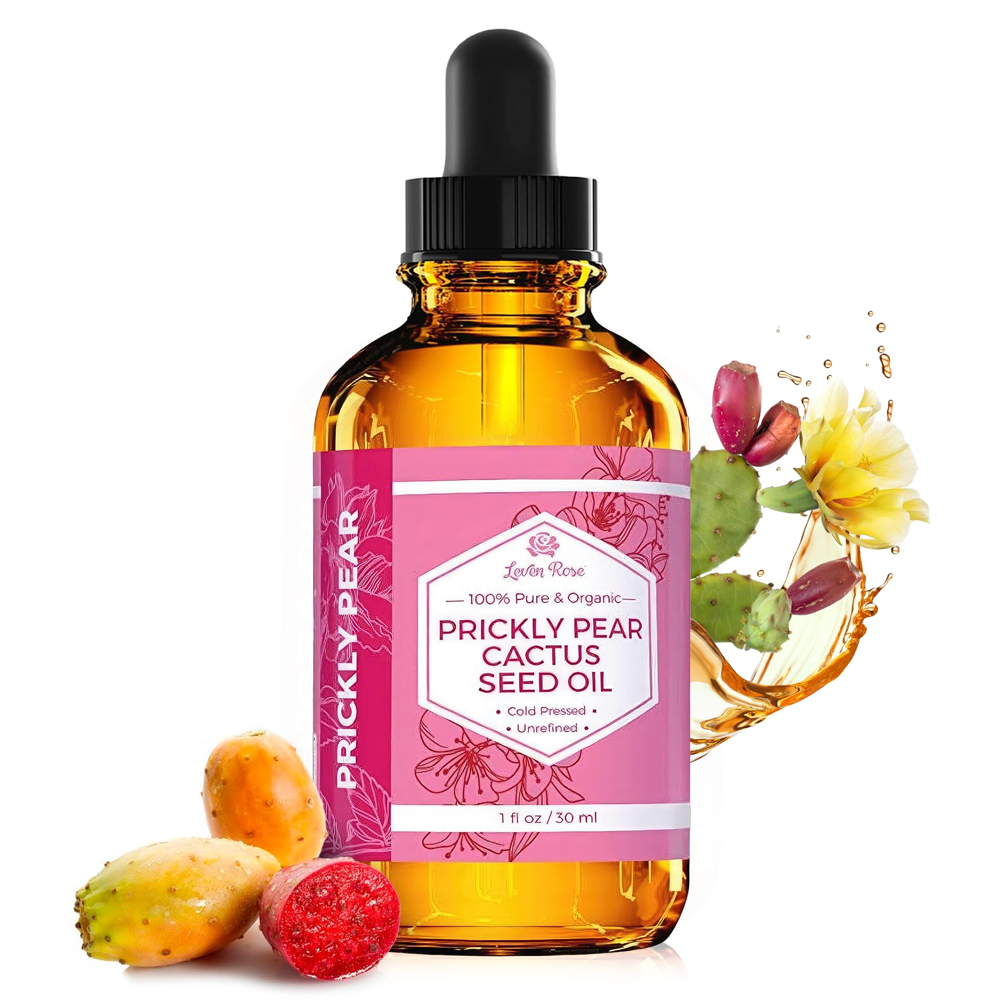 Leven Rose Prickly Pear Seed Oil (Barbary Fig) 100% Pure Organic Prickly Pear Oil, Extra Virgin, Cold Pressed, All Natural Face,