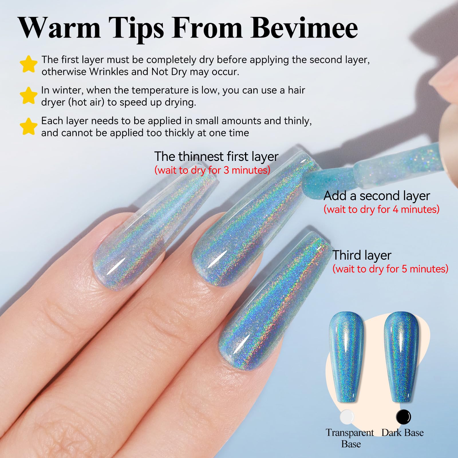 Bevimee Holographic Nail Polish 12Ml Air Fast Dry Iridescent Shimmer Glitter Nail Polish Chameleon Rainbow Effect Holo Laser Blu