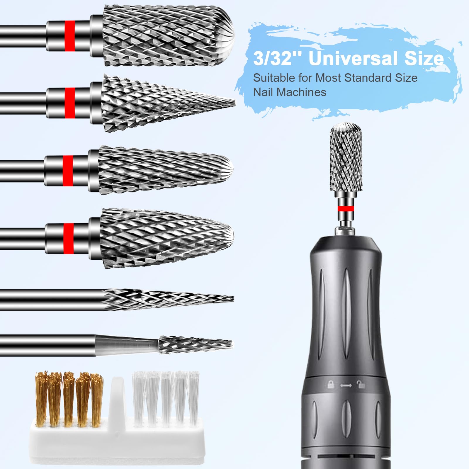 Diesisa 6 Pack Nail Drill Bits For Acrylic Nails, 3/32'''' Shank Drill Bits For Nails, Professional Electric Cuticle Bit For Nai