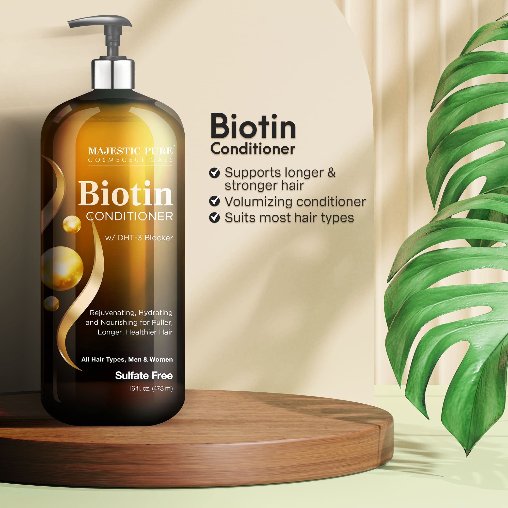 Majestic Pure Biotin Conditioner for Hair Loss - Thickening & Volumizing Conditioner, with DHT-3 Blocker, Keratin & Rosemary Oil