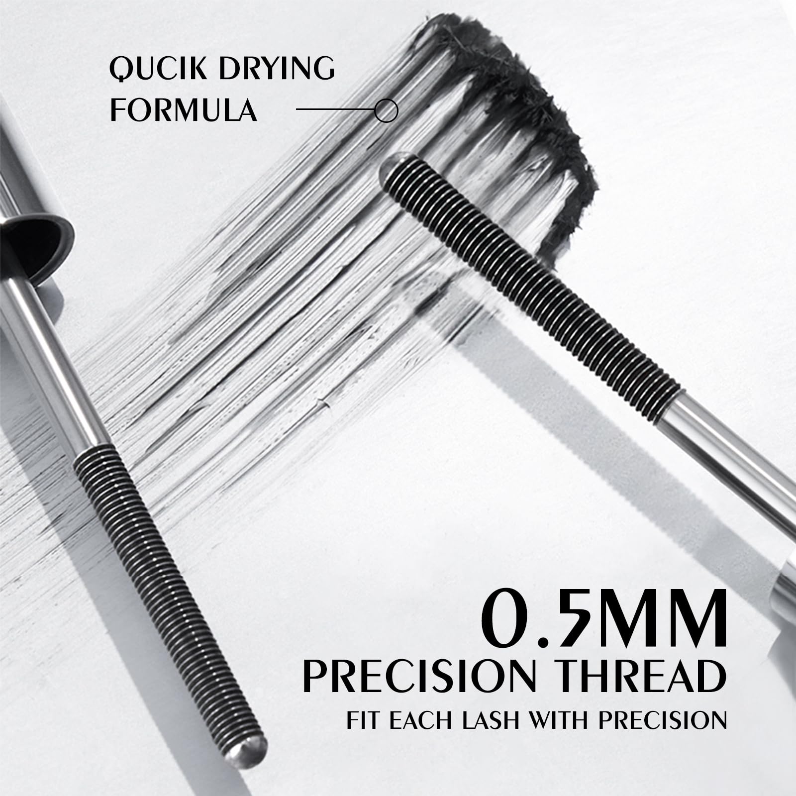 KYDA Black Washable Metal Wand Mascara, Bristleless, Quick Dry, 0.18 oz, Extra Slim Charming Eyelash Look