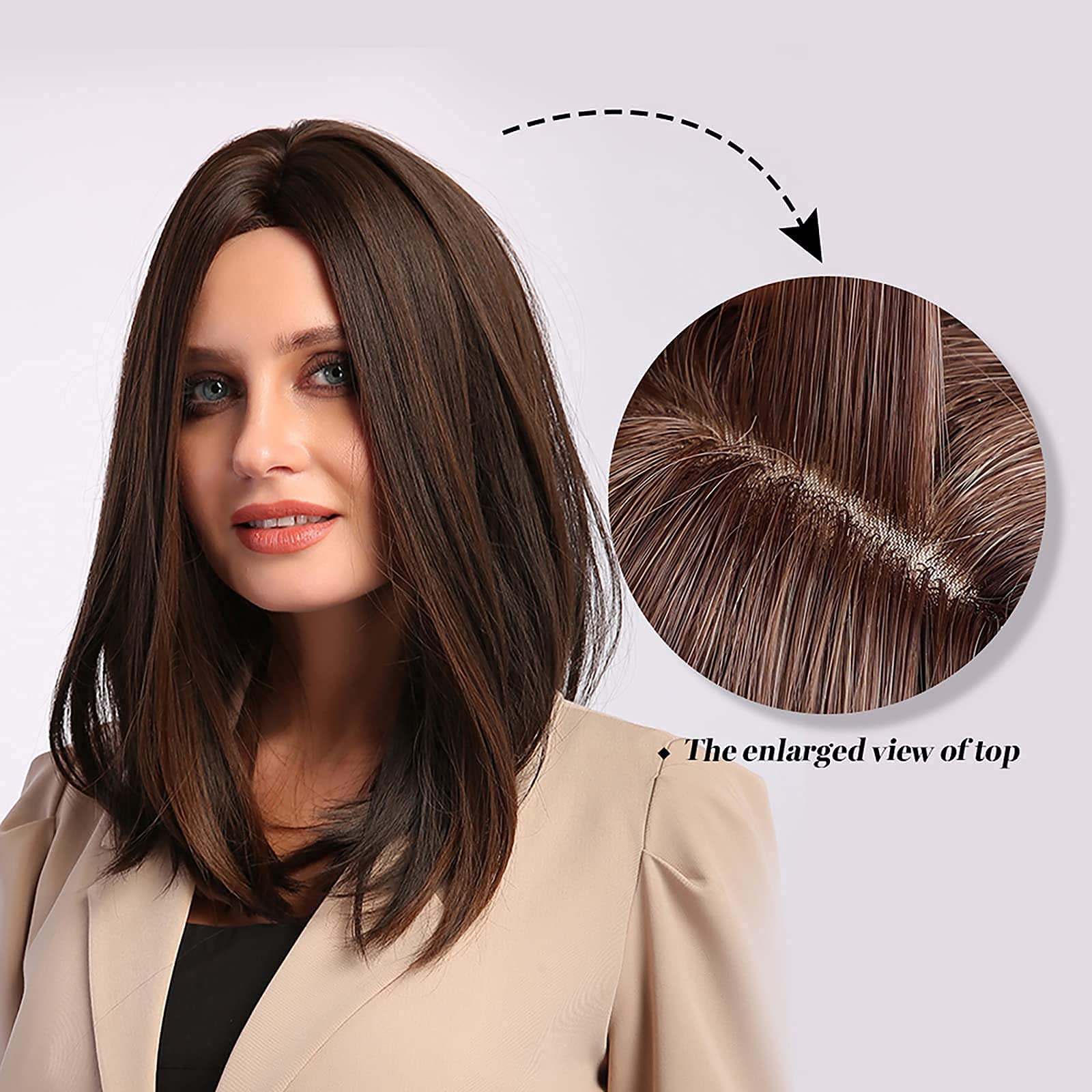 HAIRCUBE Short Dark Brown Bob Wigs Shoulder Length Wigs for Women Middle Part Heat Resistant Fibre Synthetic Wig Daily Natural l
