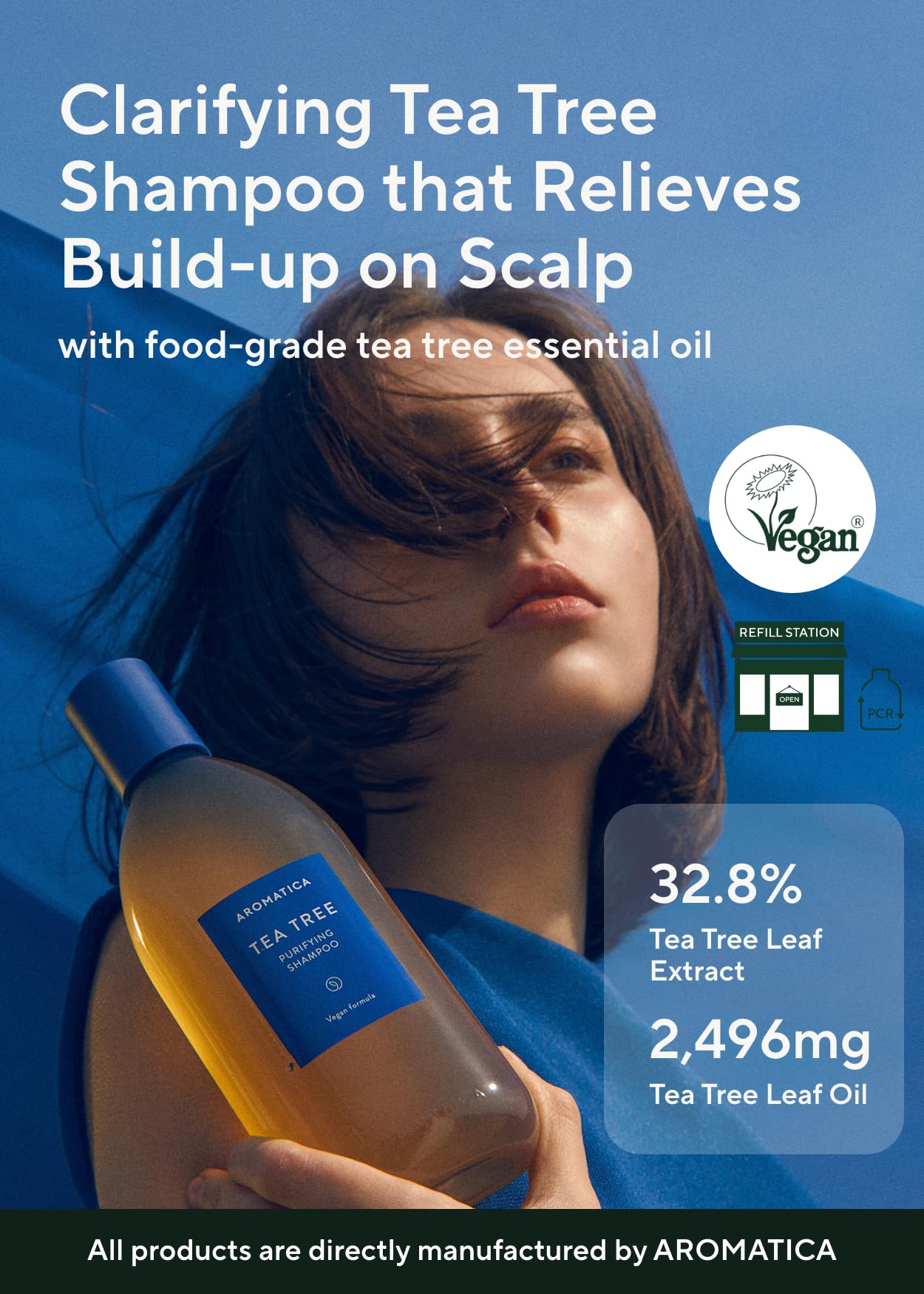 AROMATICA Clarifying Tea Tree Shampoo, Organic Tea Tree Oil, Natural, Dandruff, and Itchy Scalp Care, scalp exfoliator, for Men