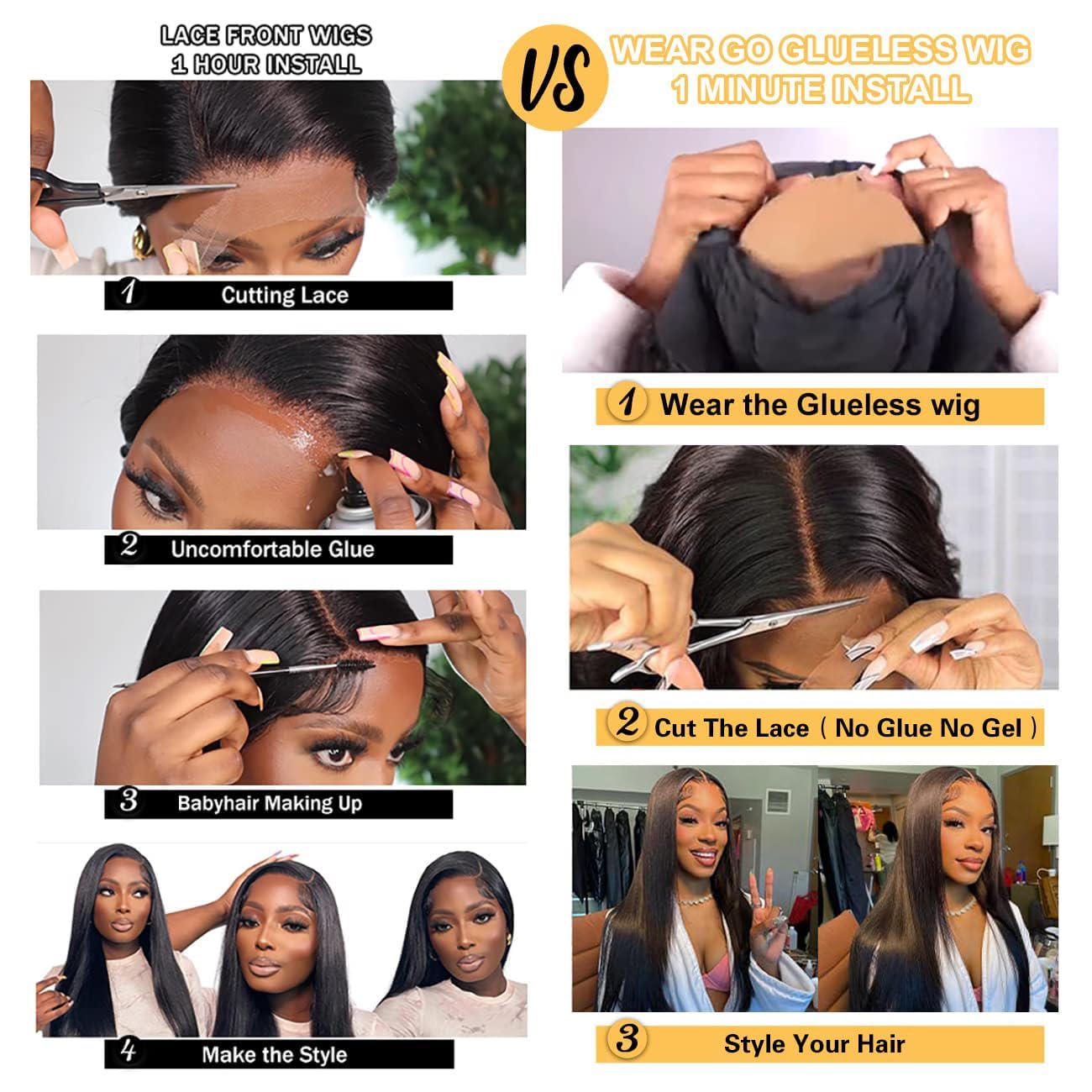 Wear And Go Glueless Bob Wigs Human Hair Pre Plucked Natural Hairline Straight Short Bob Wig 180 Density 4X4 Hd Lace Closure Wig