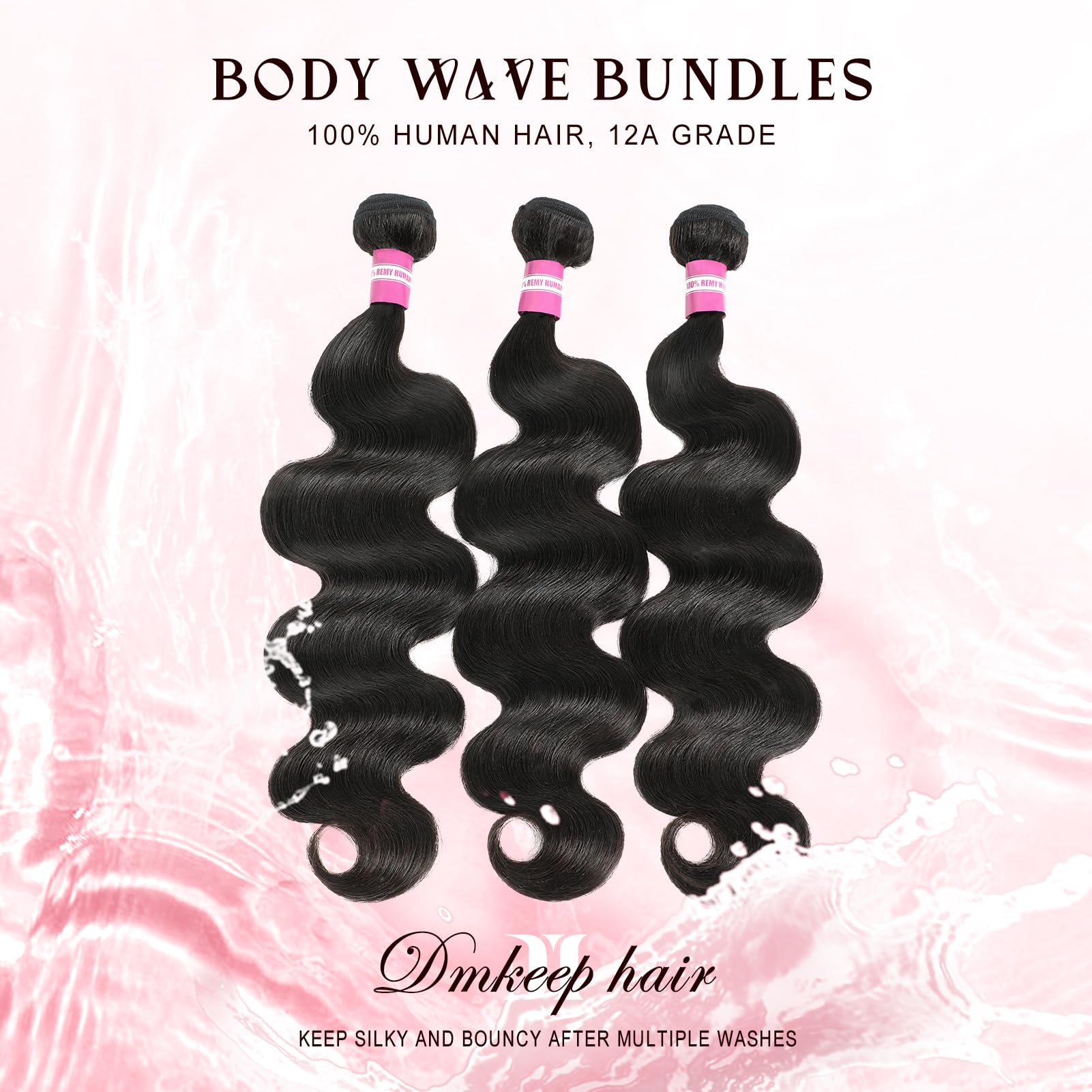 DMKEEP 12A Body Wave Human Hair Bundles 18/20/22 Inch, 100% Unprocessed Brazilian Virgin Hair, Natural Color, 3 Pcs Quick Weave Extensions