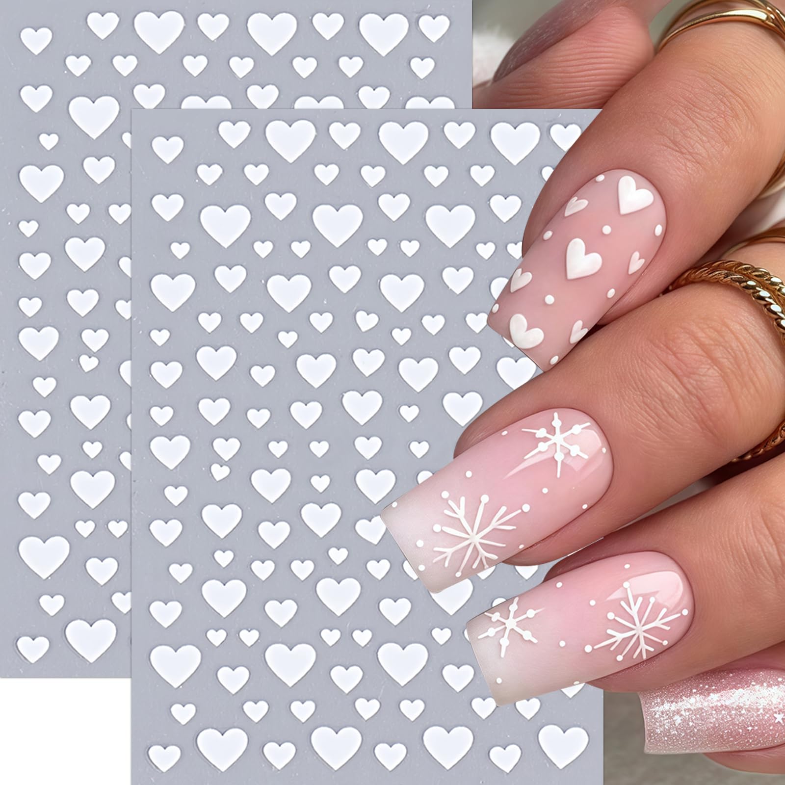 8Sheets Heart Nail Stickers Red Love Nail Decals 3D Self-Adhesive Valentine'S Day Nail Art Stickers White Black Heart Nail Desig