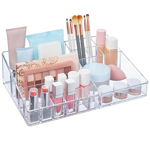 STORi Clear Makeup Organizer - 15-Compartment Cosmetic Holder, Plastic Vanity Storage, Model 8800, Made in USA