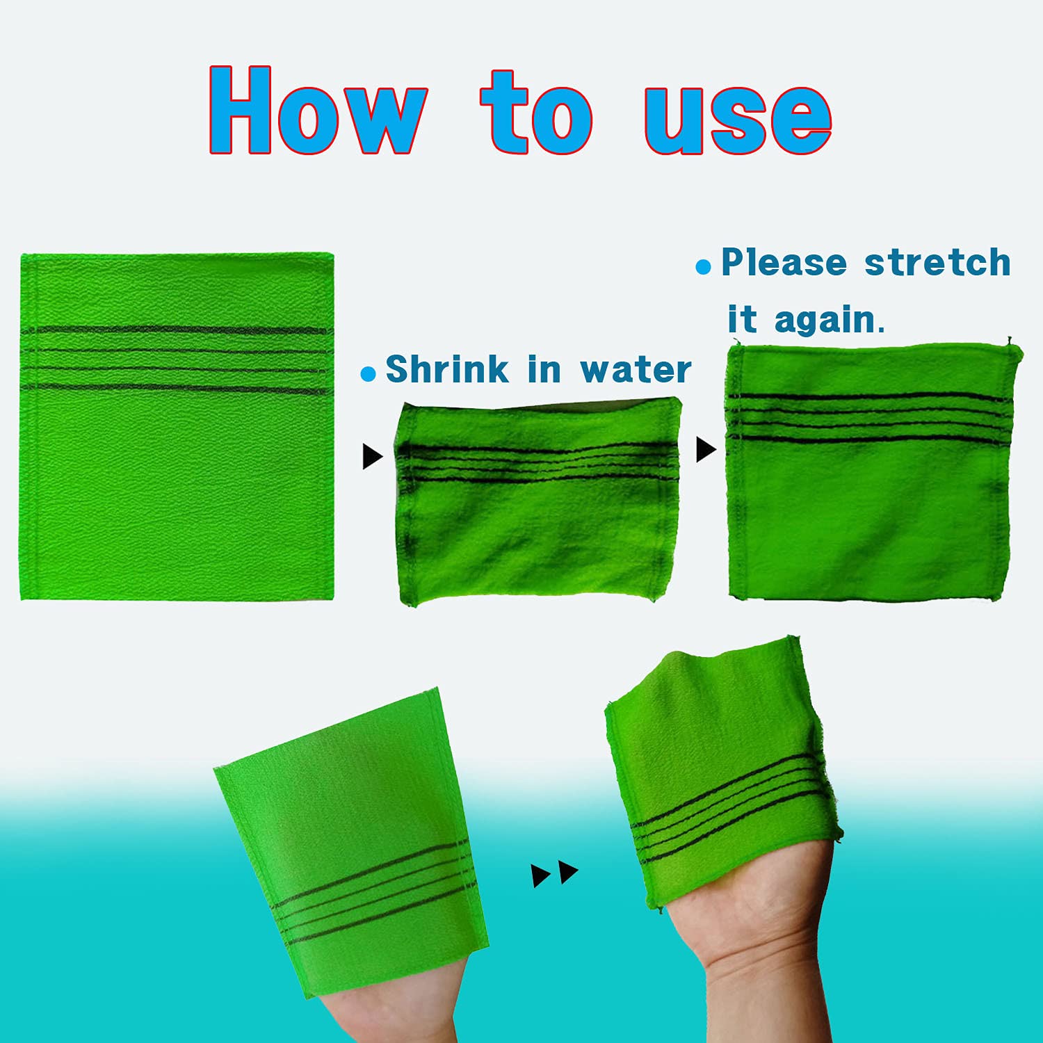 Nopigo Korean Exfoliating Body Scrubber For Shower 4P(Green2+Red2), Asian Exfoliating Bath Washcloth For Dead Skin, Bath Sponge