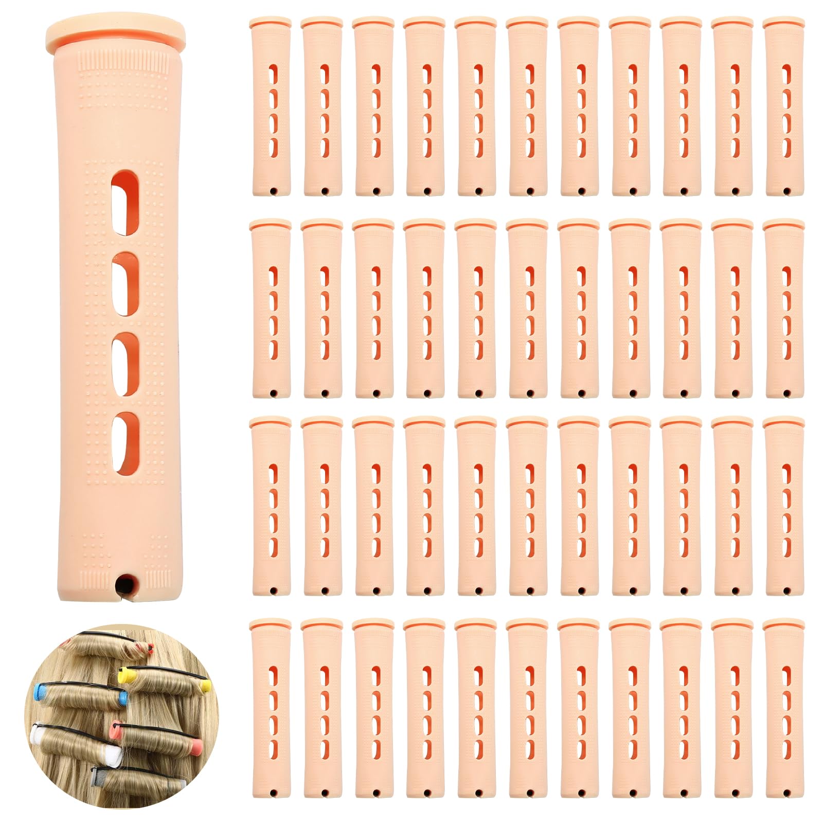Coufce 60 Pcs Perm Rods 0.75 Light Yellow Hair Rollers Cold Wave Rods Long Short Hair Rollers Curling Rods