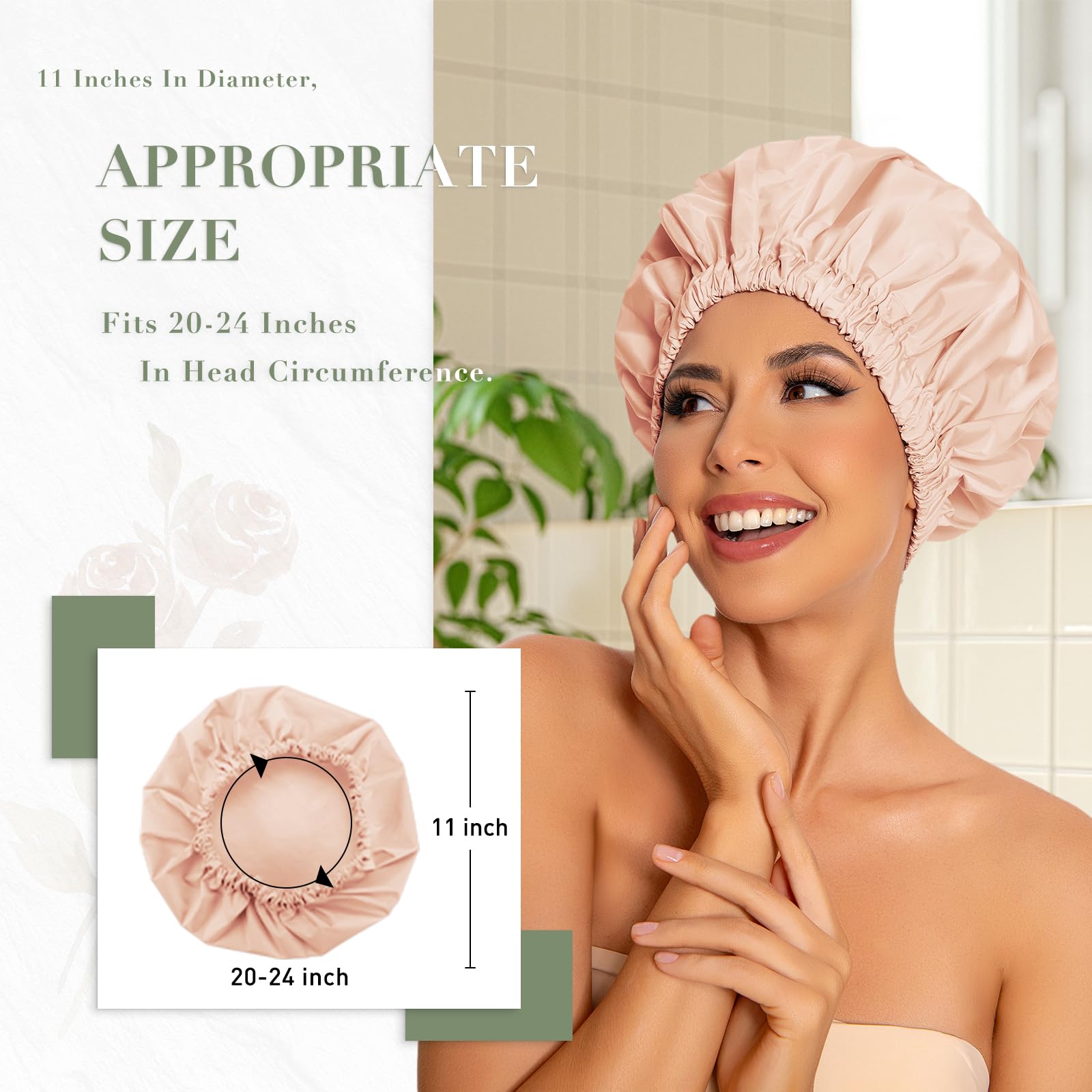 Reusable Shower Cap For Women, Large Waterproof Shower Bonnet Washable Elastic Band Bath Hair Hat For Long Hair, Braids(Orange)