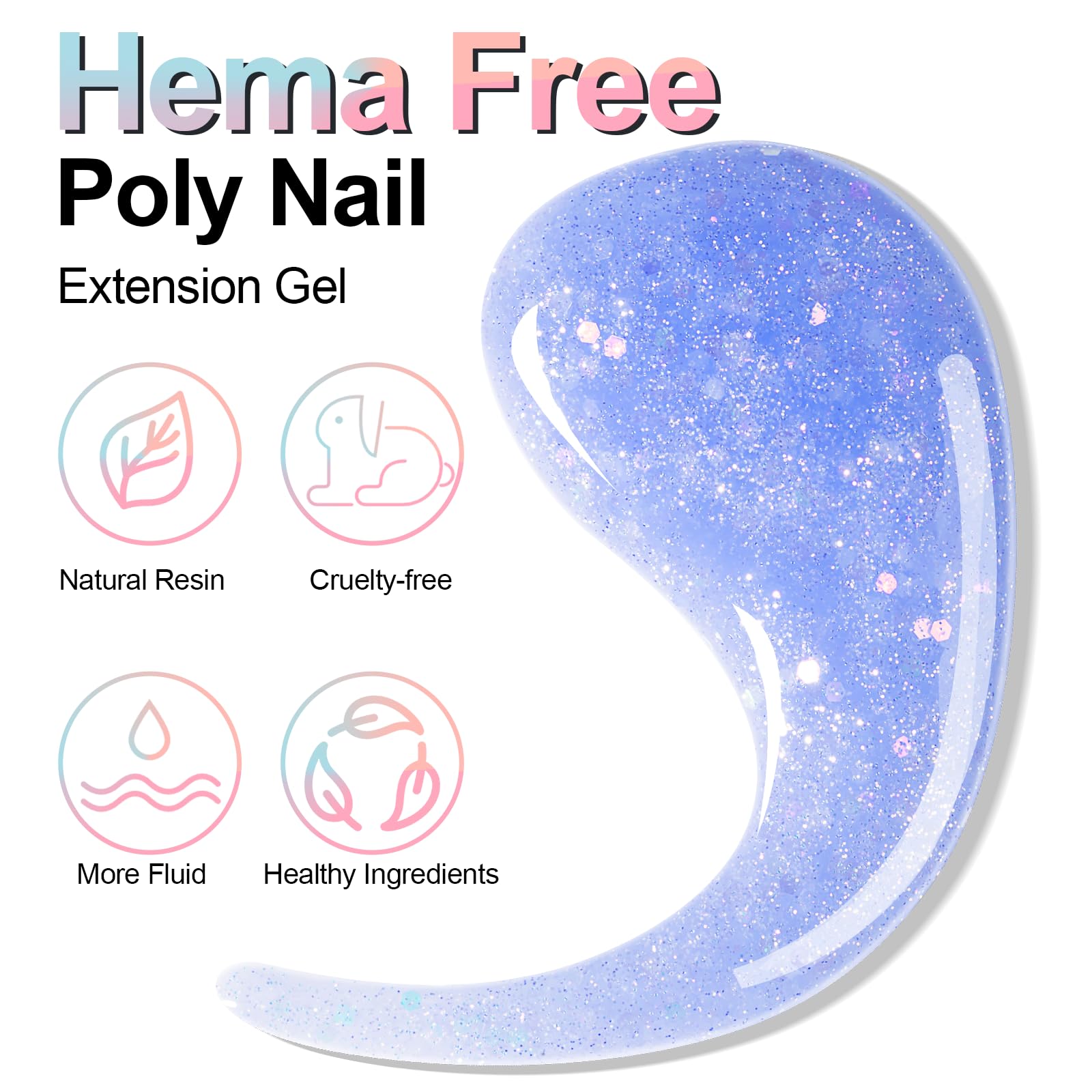 Nxj Infilila Poly Nail Gel Builder Gel For Nails, 50Ml Blue Glitter Poly Nail Gel Colors, Hema-Free Nail Extension Nail Enhancem