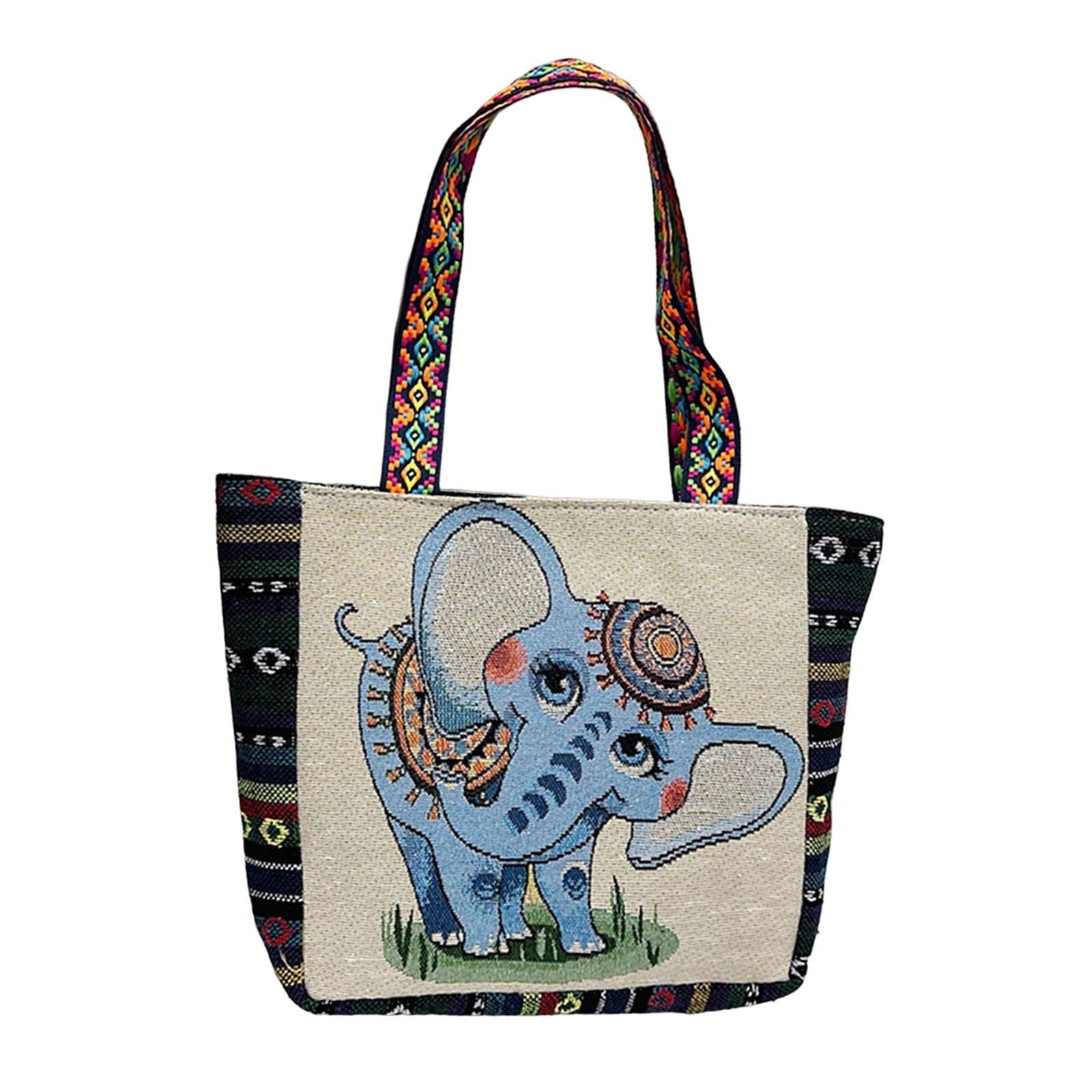 Enakshi Women Canvas Shoulder Bag Vacation Lightweight Shopping Bag Satchel Casual Blue Elephant|Clothing, Shoes & Accessories |