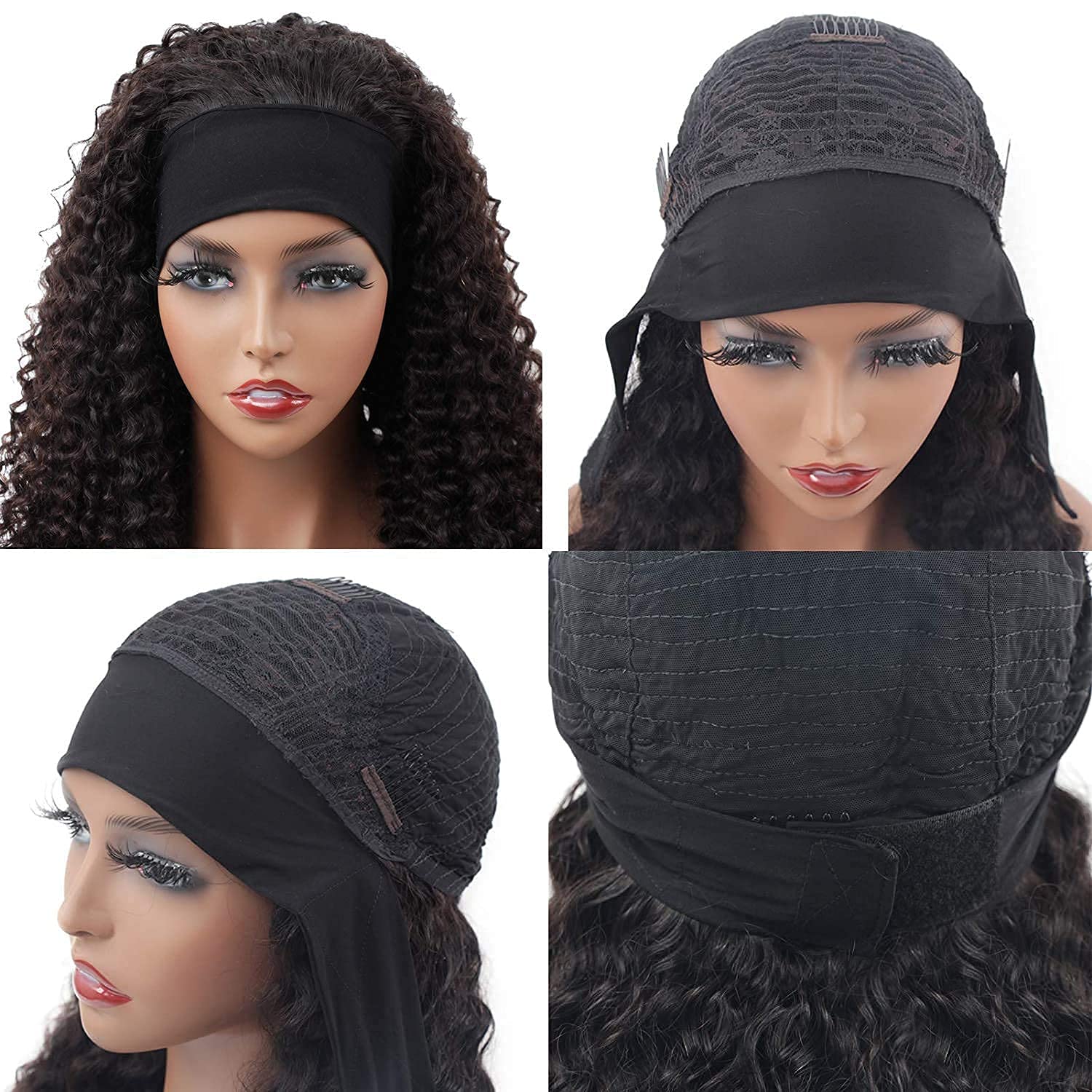 Rebasar Curly Headband Wig Human Hair Wigs for Black Women Human Hair 22 Inch Long No Lace Front Wigs Human Hair Glueless Deep W