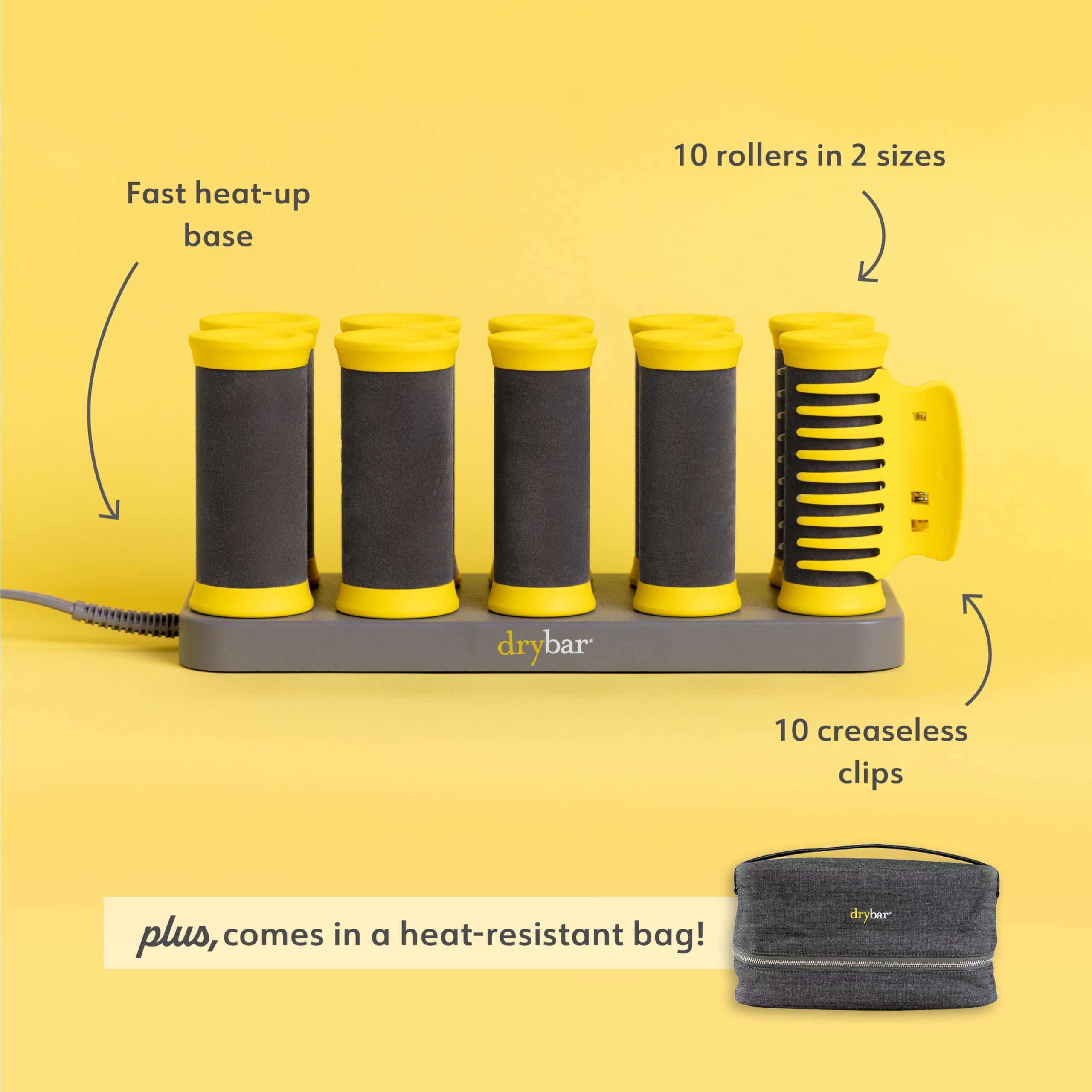Drybar Curling Hot Rollers - 10 Rollers, Heats-Up Fast, Reduces Frizz, Yellow, Model 900-3895-4, 1 Count