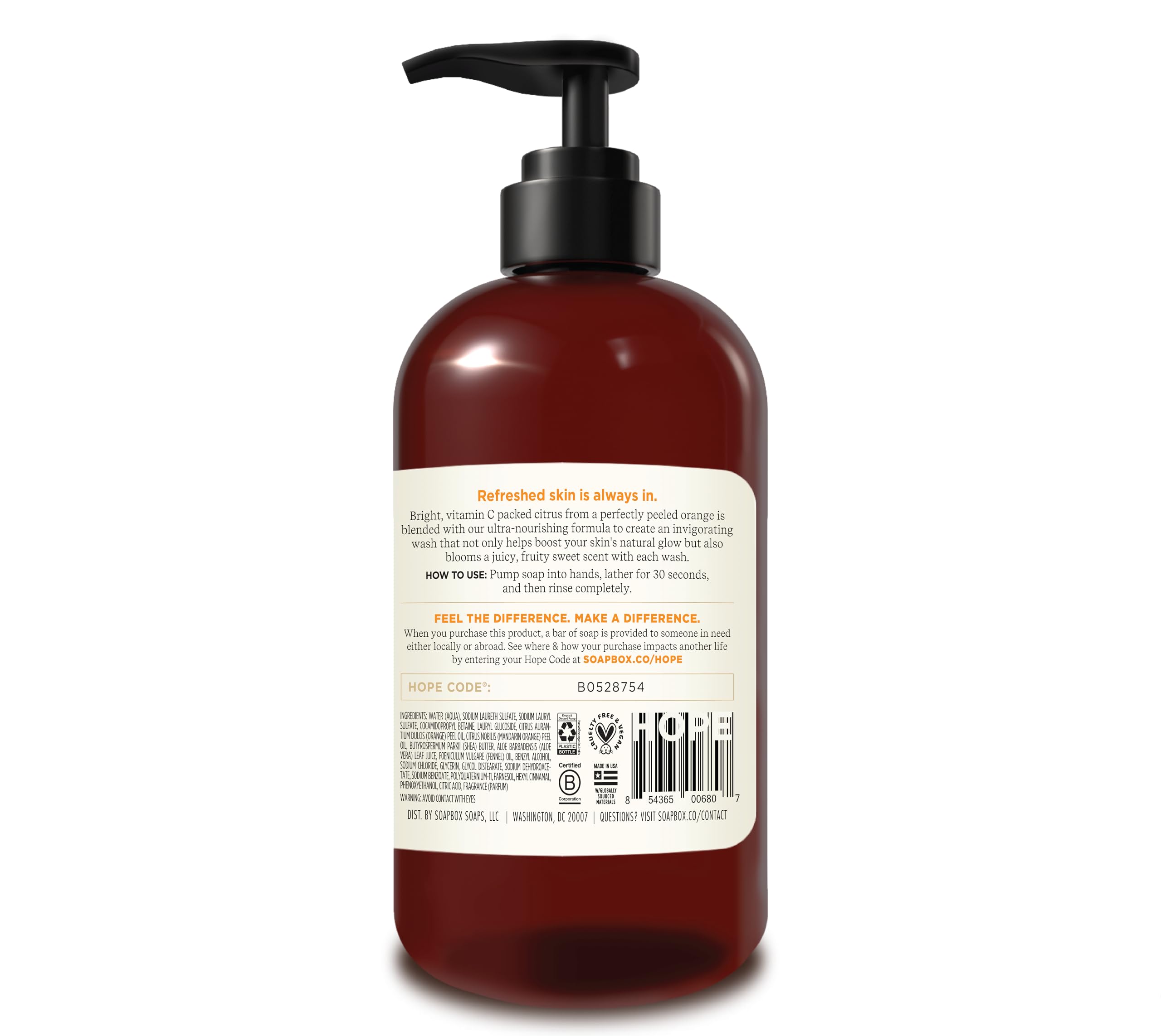 Soapbox Liquid Hand Soap - Citrus & Peach Rose, 12oz Pump Bottles, Vegan & Cruelty Free, Pack of 3