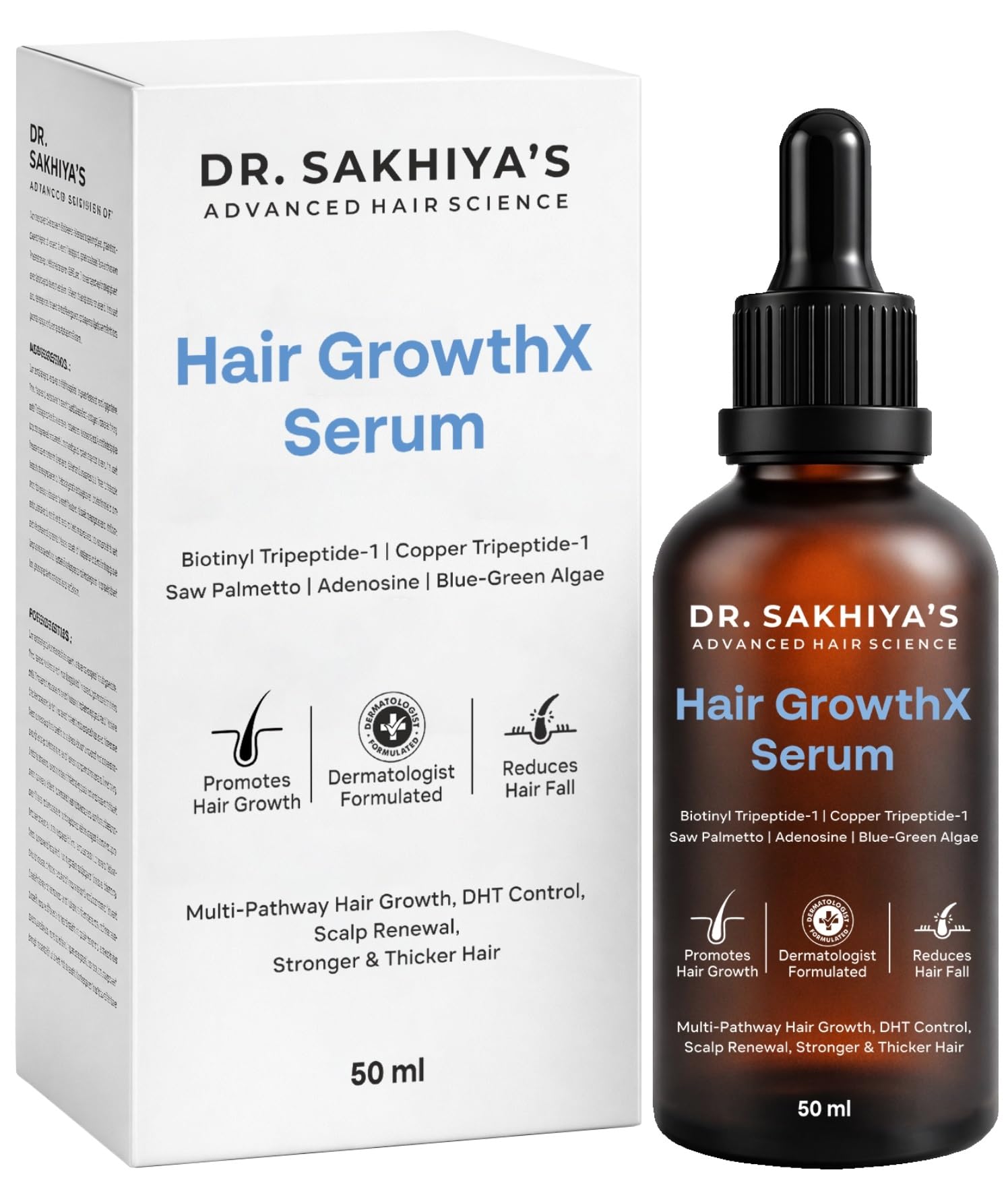Dr. SakhiyaS Hair Growthx Serum For Men & Women | With Biotinyl Tripeptide1, Copper Peptide, Saw Palmetto | Dht Control, Scalp 