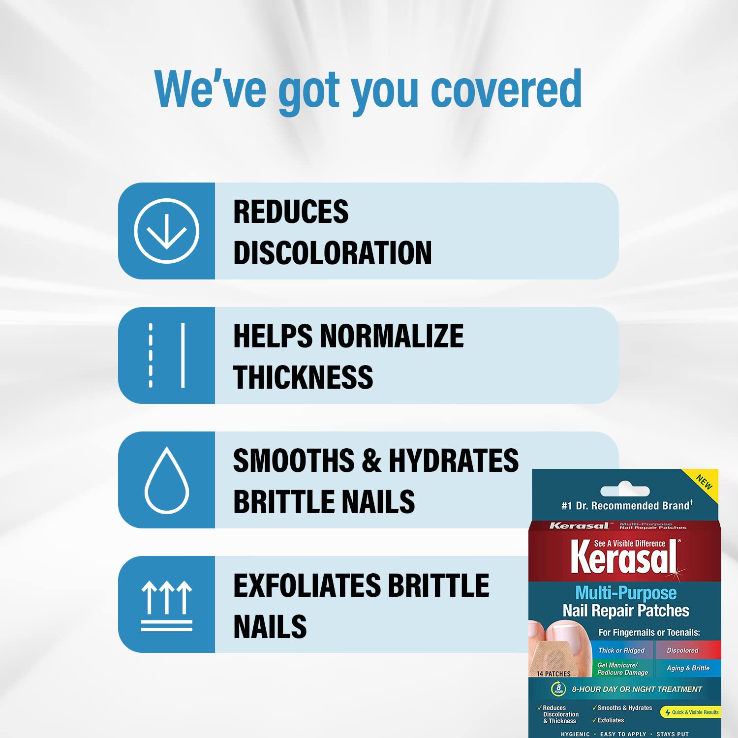 Kerasal Multi-Purpose Nail Repair Patches - 14 Count - Nail Repair For Damaged Nails, 8-Hour Nail Treatment Restores Healthy App