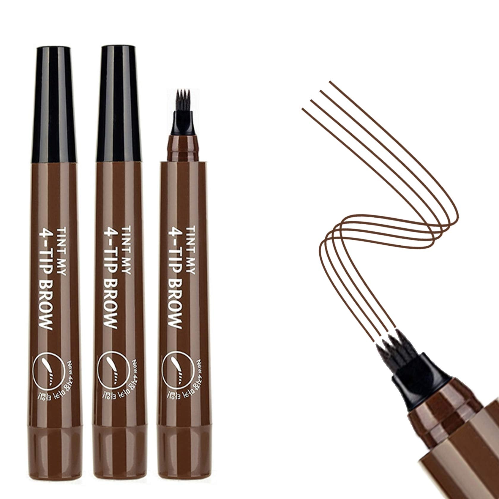 Awccxmym 3Pcs Dark Brown Eyebrow Pencil Eyebrow Pen - Waterproof Microblading Eyebrow Pen,Long Lasting,Easily Create Natural Eye