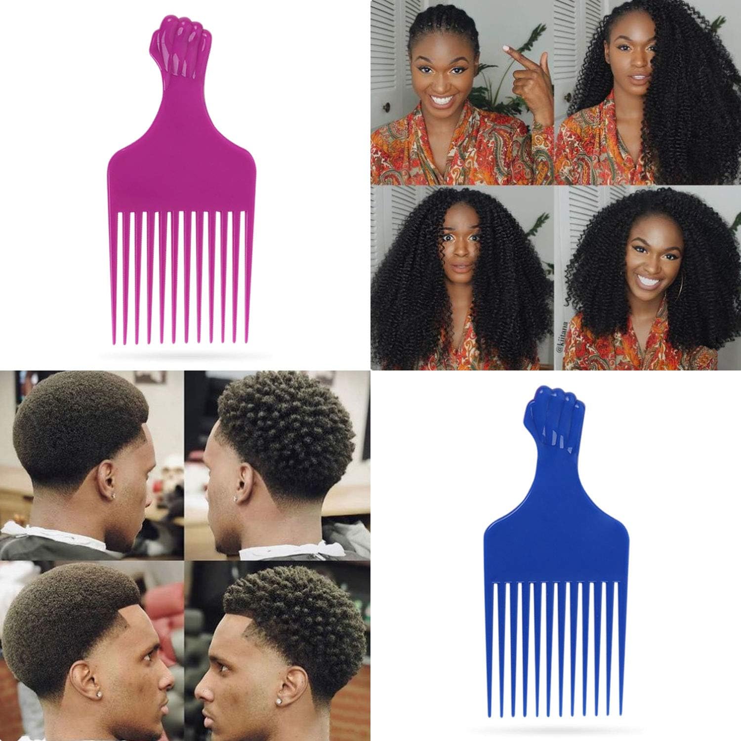 Leaduway Fist Picks For Curly And Afro Hair, Plastic 6.5 Inch Lift Picks For Women And Men, Rainbow Set (6 Pcs)