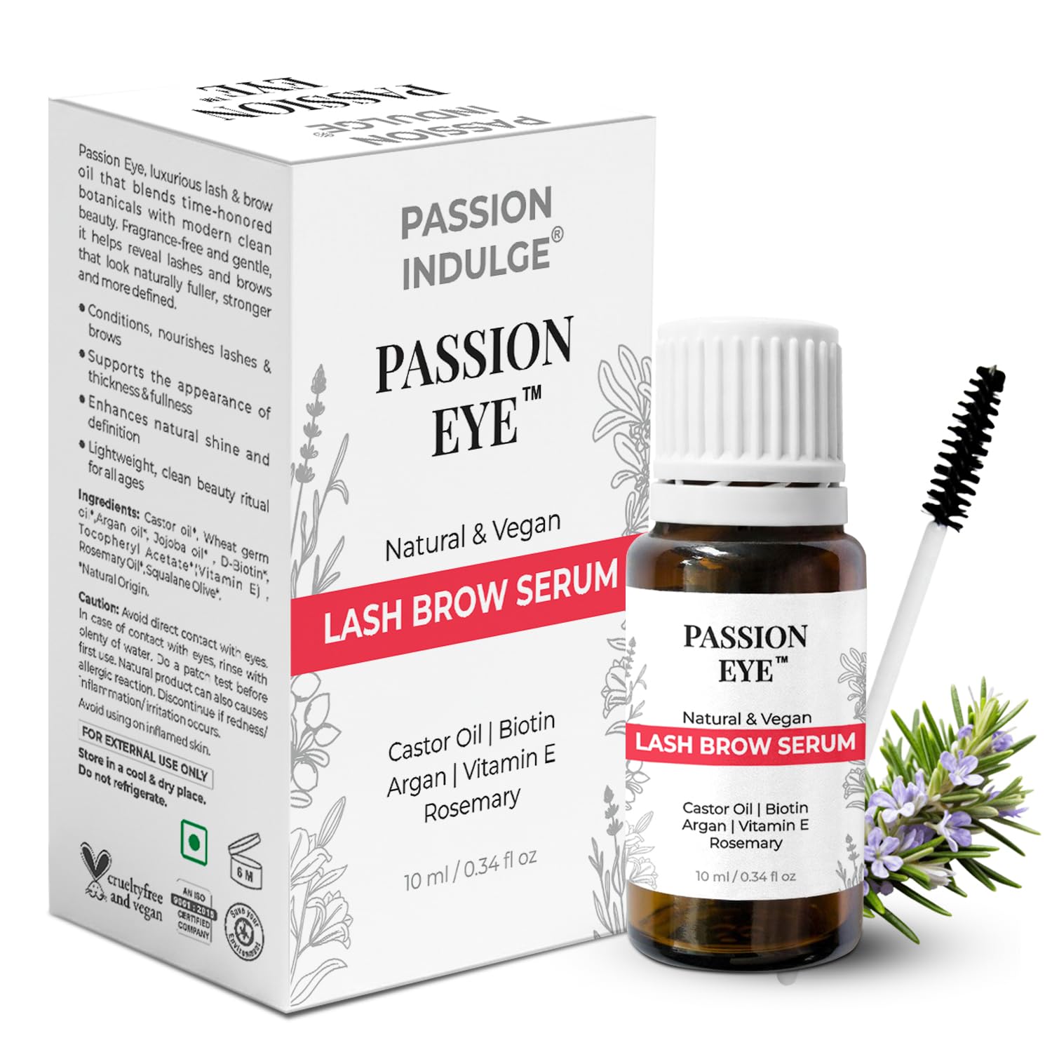 Passion Indulge Passion Eye Lash & Brow Growth Serum With Rosemary, Castor Oil, Biotin & Argan | Natural & Vegan Eyelash & Eyebr