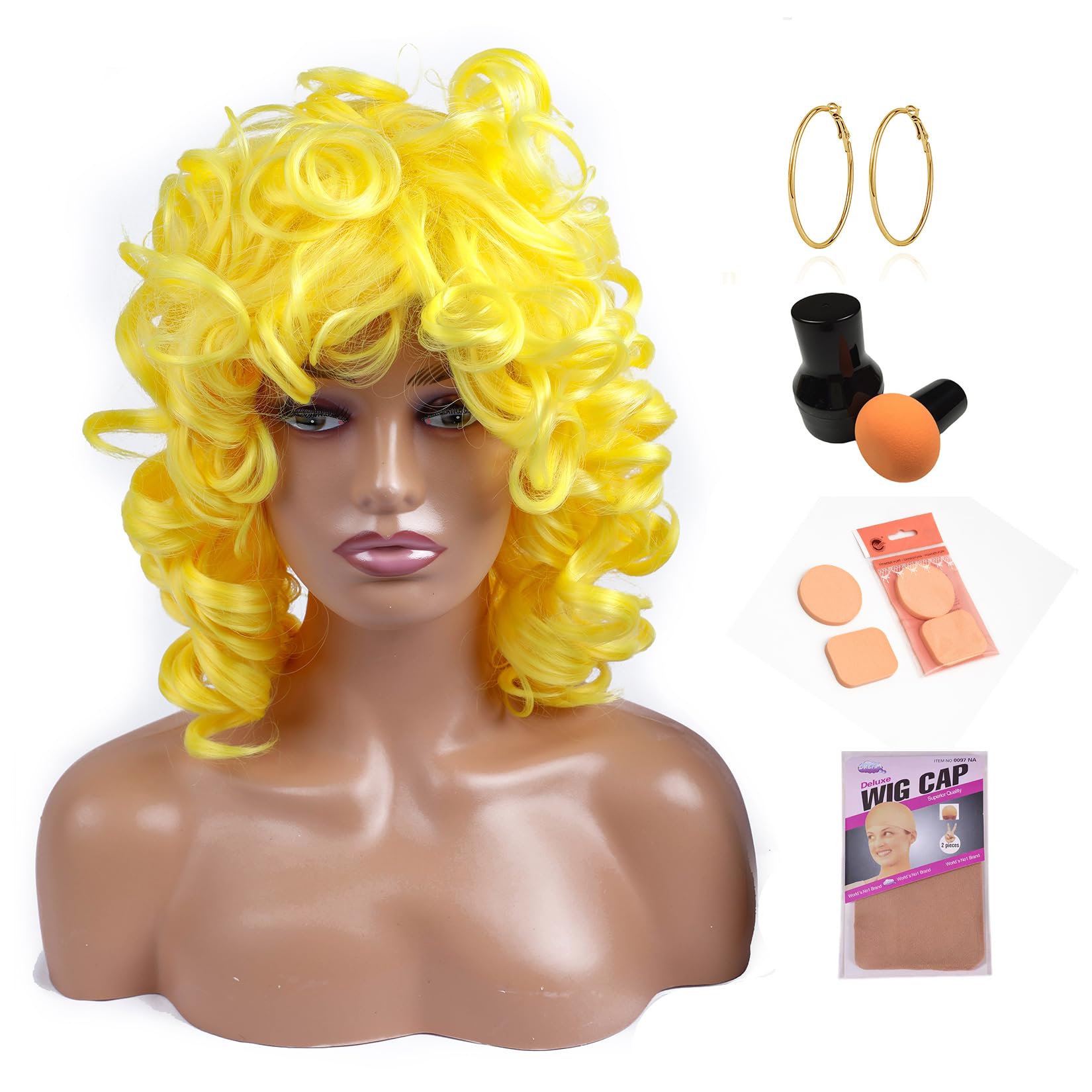 Kavsni Golden Yellow Curly Wig For Black Women Full And Soft For Chica Cosplay Patti Mayo Halloween Costume Excellent Wig For Pe