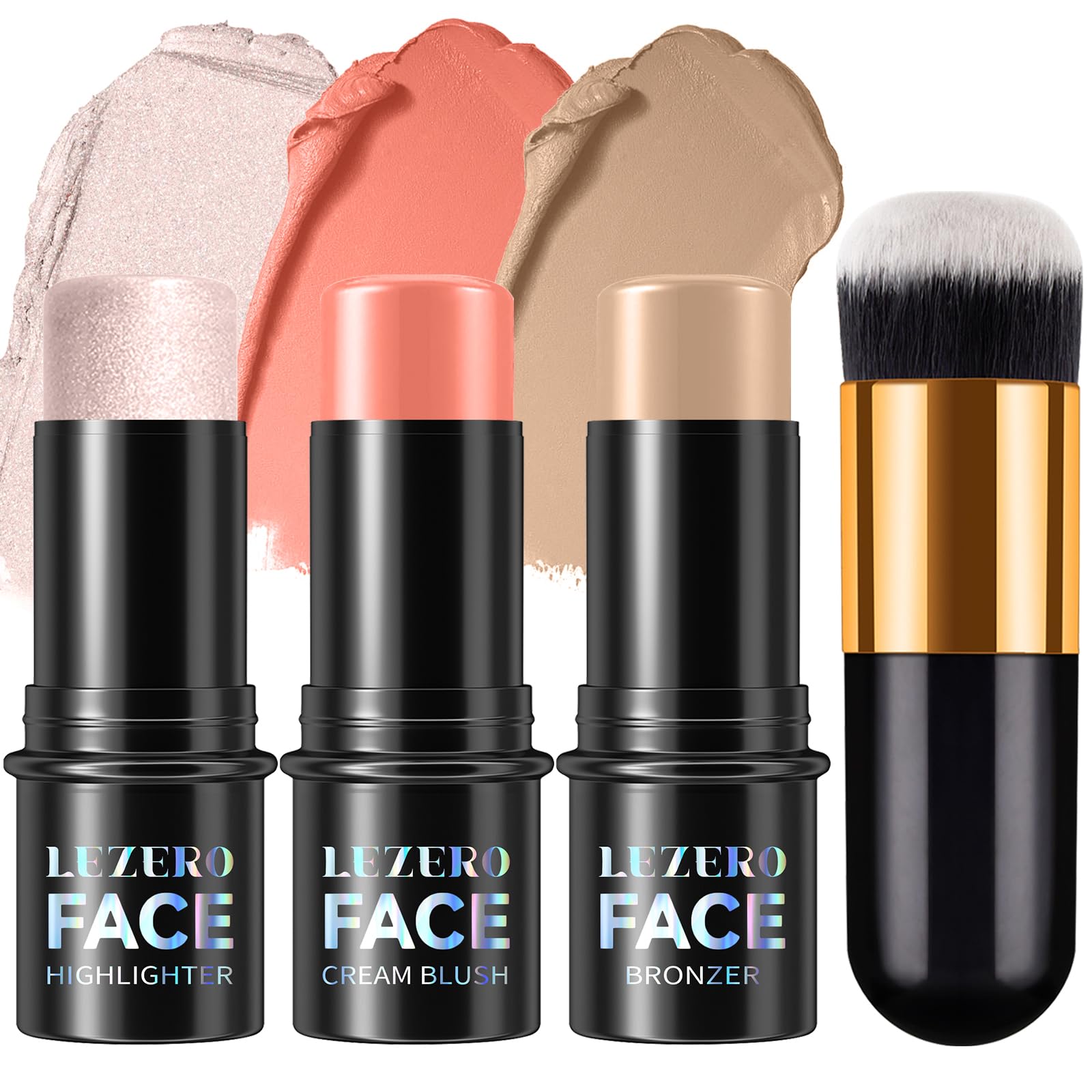 3Pcs Cream Contour Stick Makeup Kit, Shades with Highlighter Stick, Blush Stick and Bronzer Contour Stick for Sculpt the Cheeks,