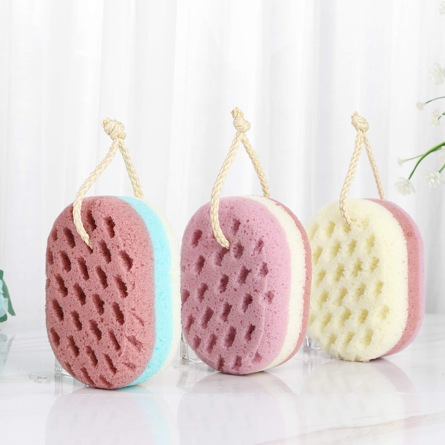 Kecuco 3 Pcs Bath Sponge For Women, Men, Adults, Kids. Sponge Loofah Body Scrubber Shower Sponge For Body Wash Bathroom, Body Sp