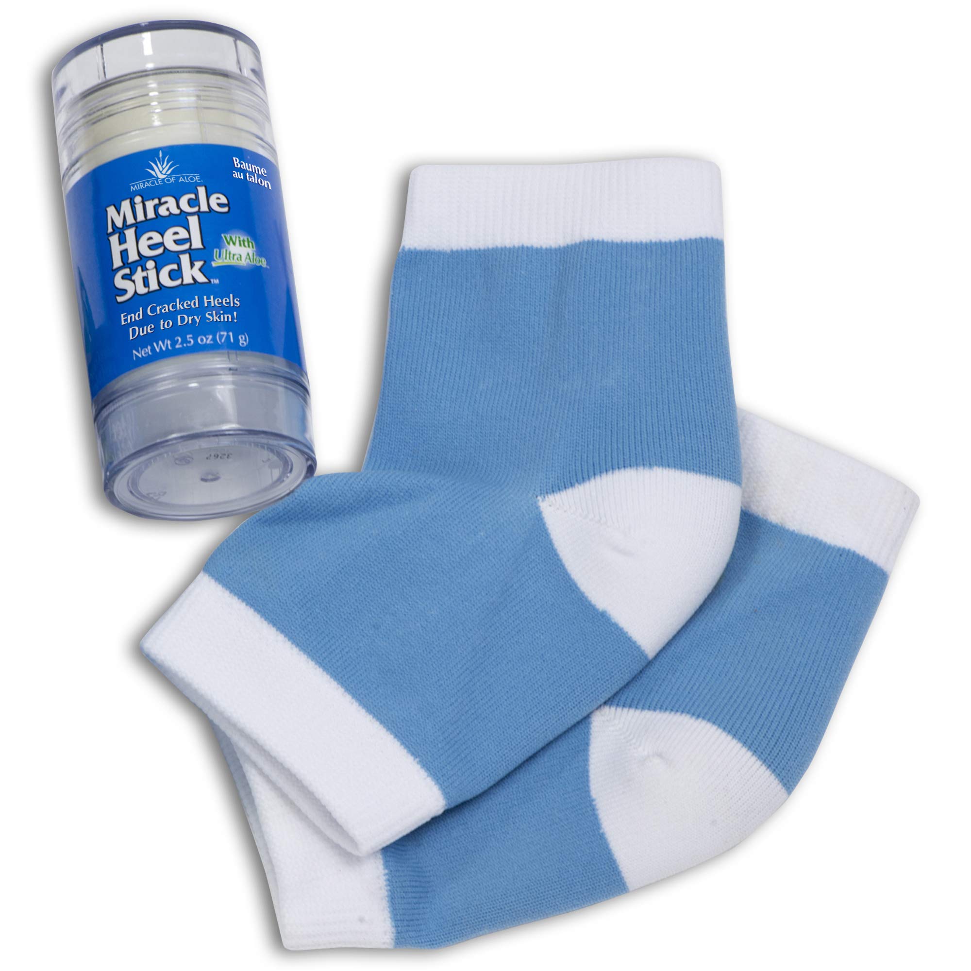 Miracle Of Aloe, Miracle Heel Stick - Gel Socks Combo With Ultraaloe, 2.5 Ounce Stick And Silicone Moisturizing Gel Heel Socks
