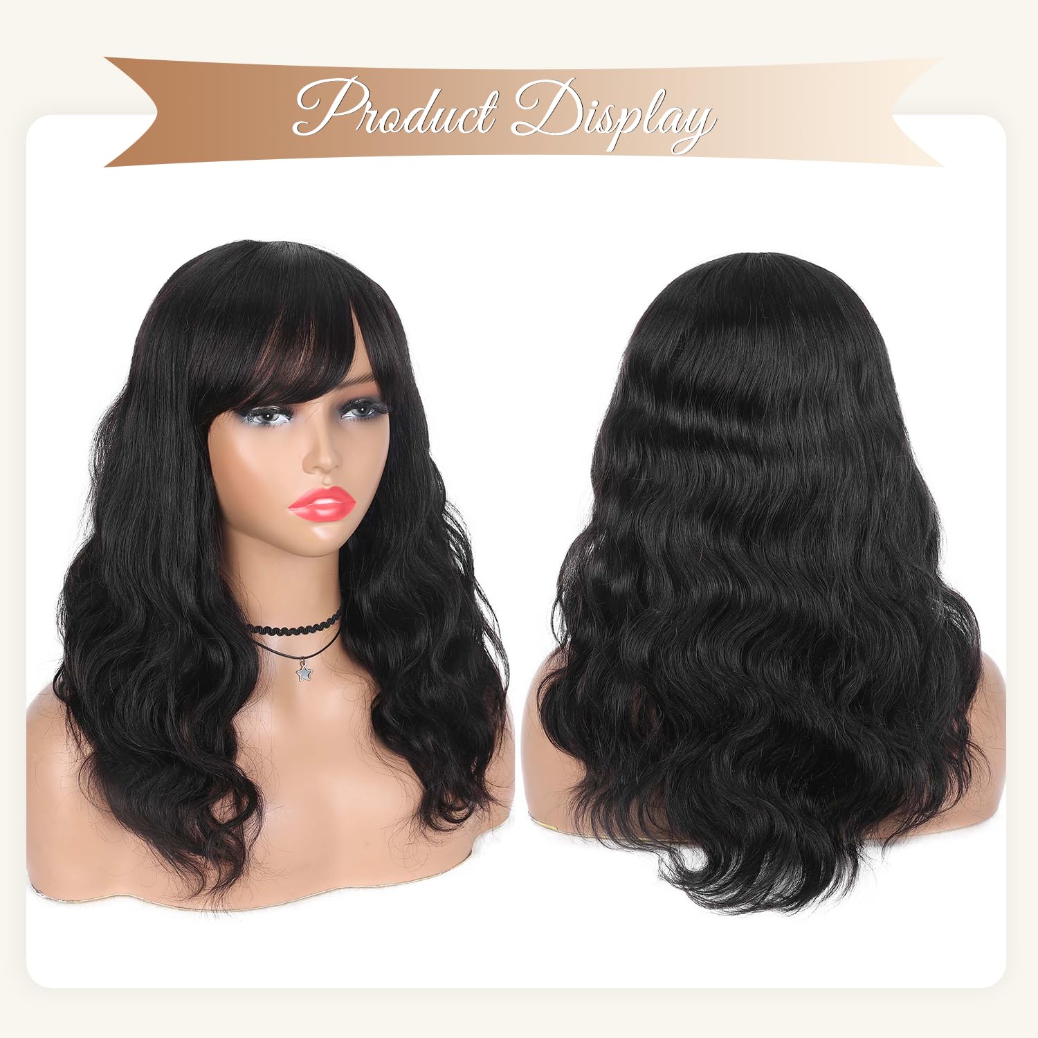 Wiger Natural Wave Human Hair Wigs With Bangs Upgraded Hairline Black Loose Wavy Hair For Women Lace Part Wig Brazilian Virgin H
