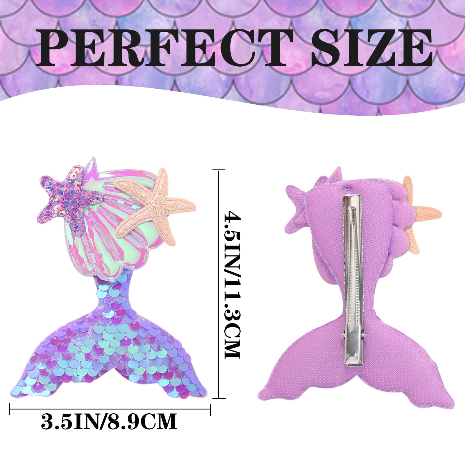 6 Pcs Mermaid Hair Clips For Girls, Aurora Sequins Fish Tail Hairpin Starfish Sequin Hair Accessories Multicolor Sparkling Hair