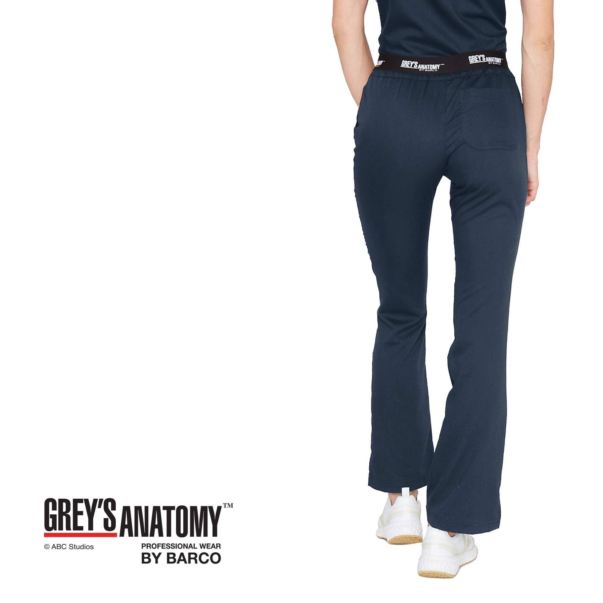 greys Anatomy 4275 3 Pkt Logo Waist Pant with Drawstring (Steel, Large Petite)
