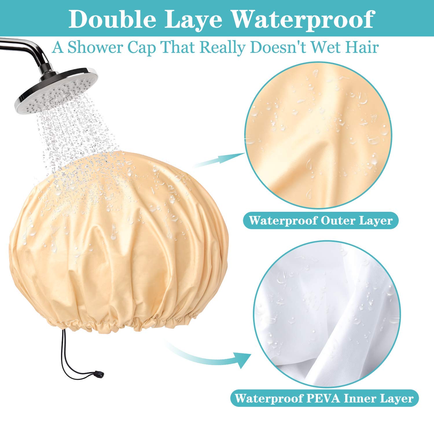 3 Packs Shower Caps For Women Reusable Waterproof Double Layer Extra Large Adjustable Bath Cap Leakproof For All Hair Lengths St