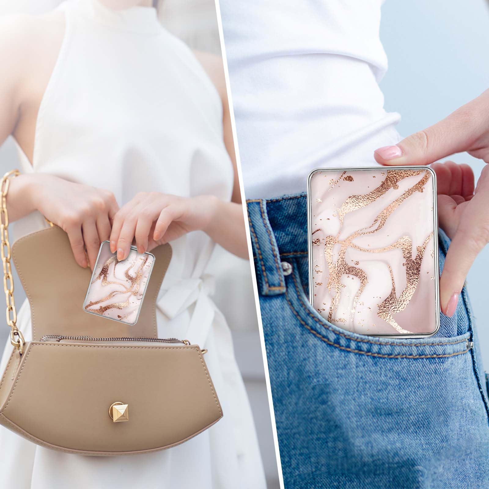 Dcdcee Pocket Mirror, Small Travel Mirror With Magnification, Portable Double-Sided Magnifying Cosmetic Mirror For Daily (Golden